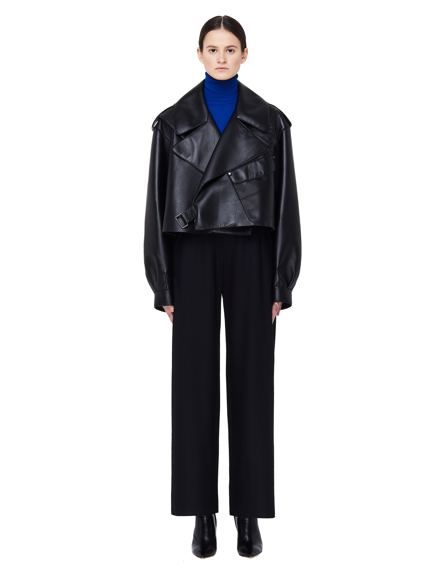Maison Margiela Black Leather Cropped Biker Jacket