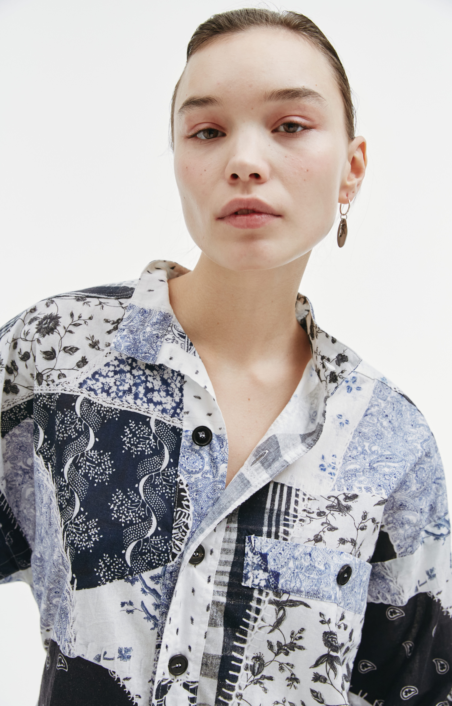 Maison Margiela Collarless patchwork shirt