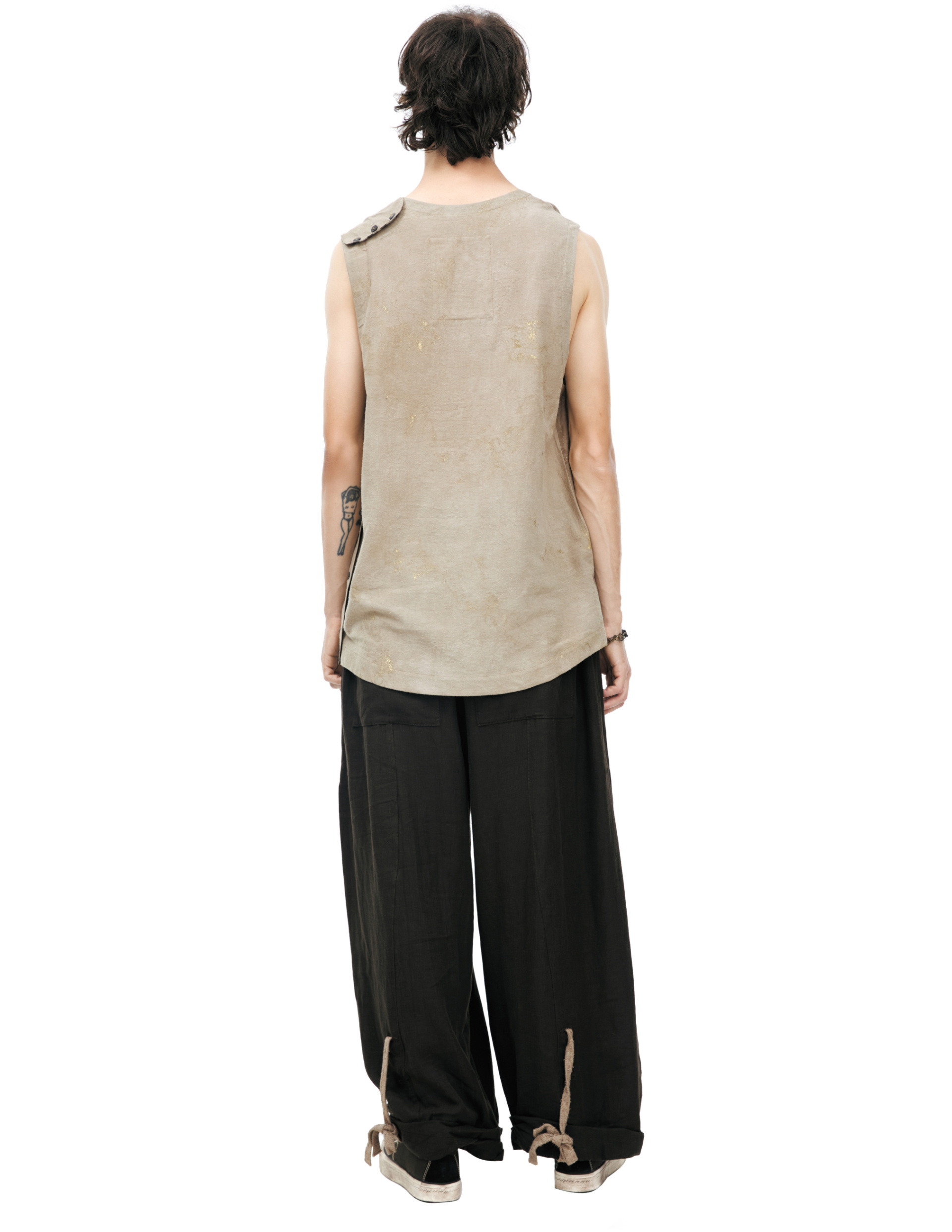 Ziggy Chen Брюки-0M2610536 свободные, с защипами, эластичный пояс с кулиской и шлевками для ремня, коричневые
