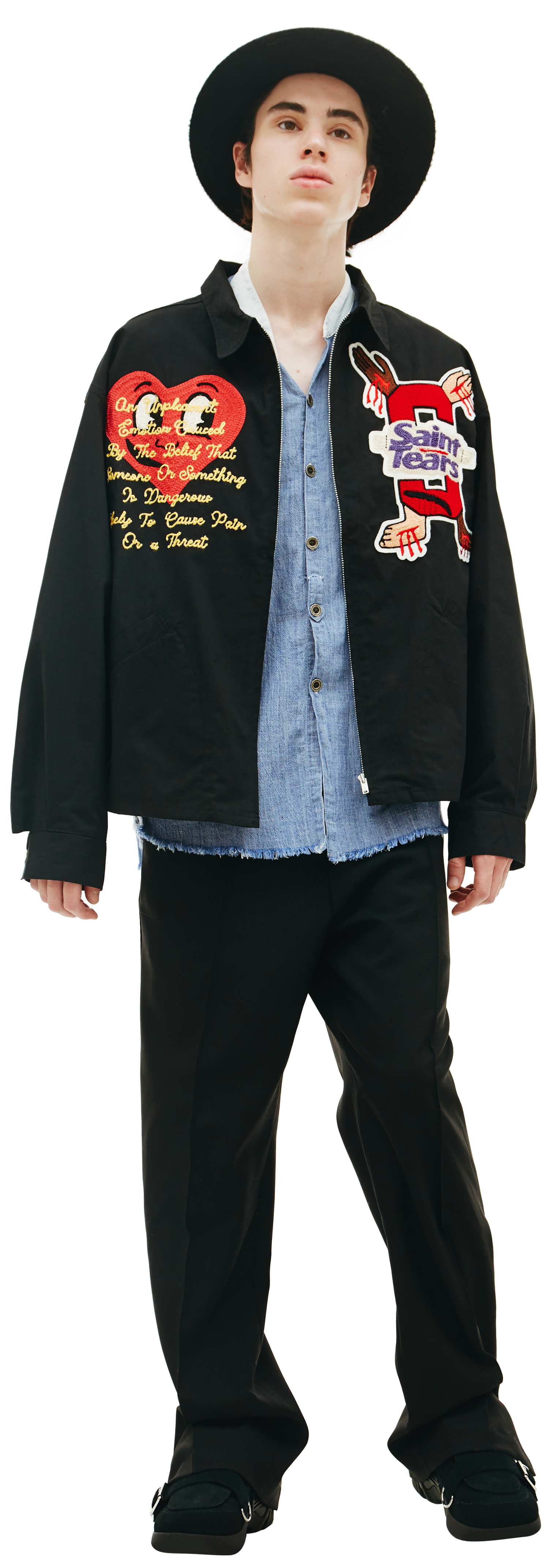 Buy Saint Michael men black denim tears x saint michael embroidered jacket  for $1,467 online on SV77, SM-S22-1111-080