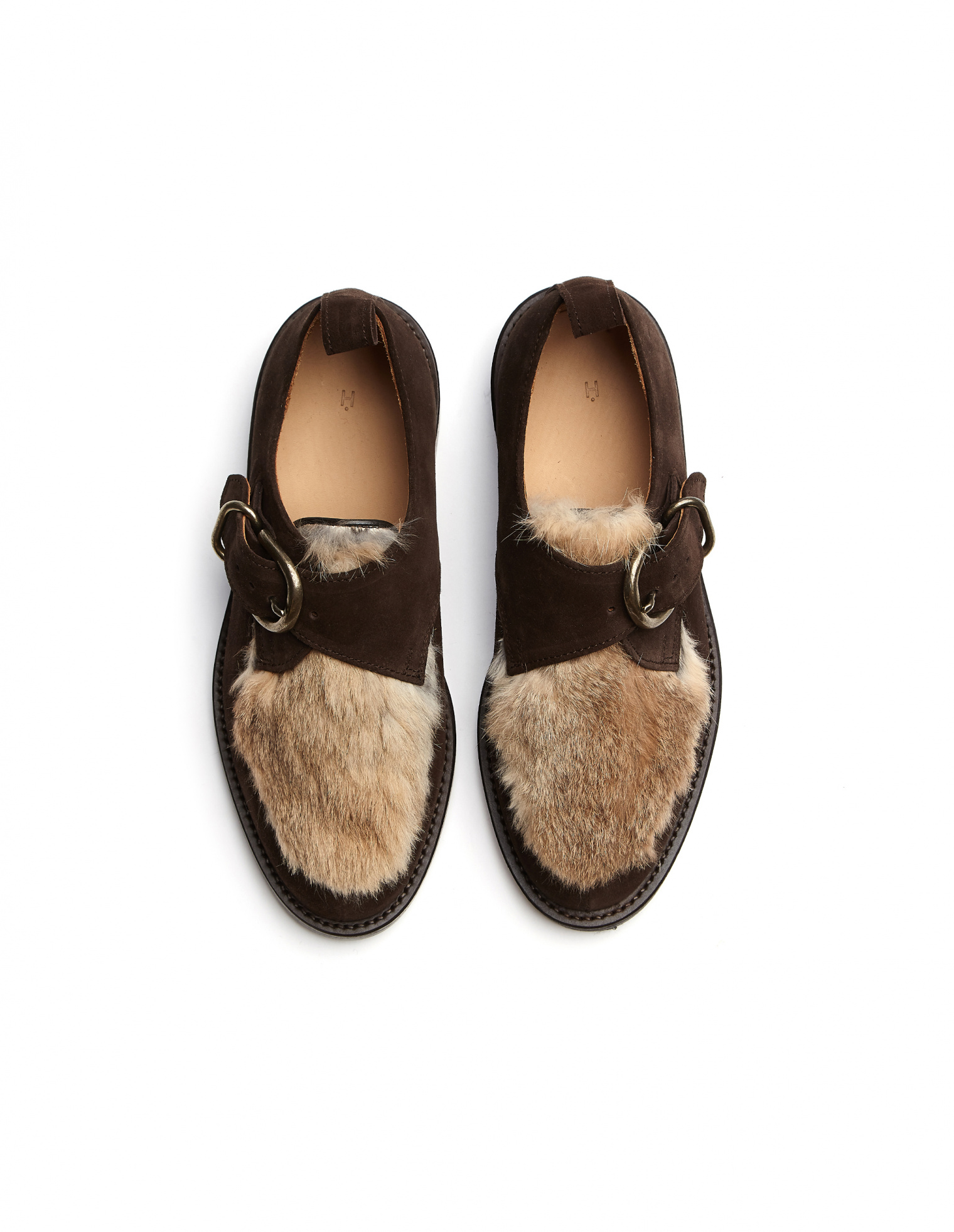 Hender Scheme Monk Shoes with Rabbit Fur Decor