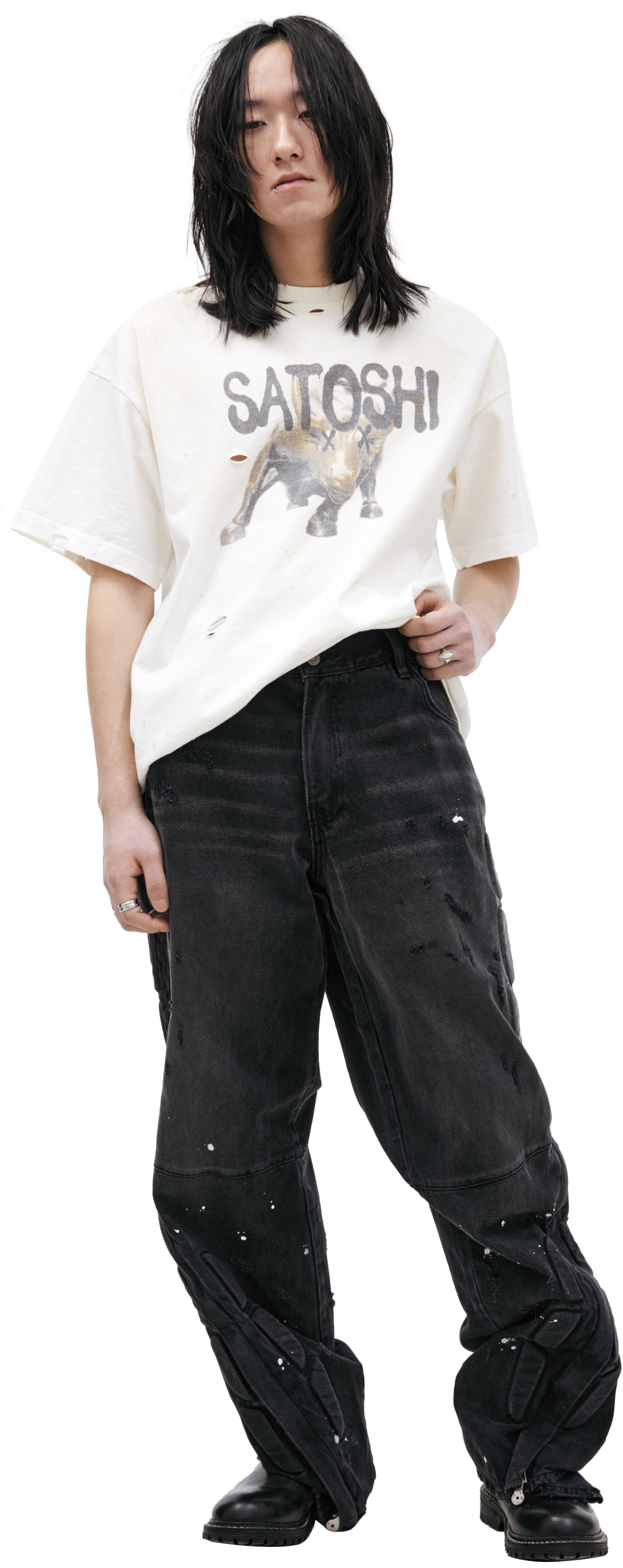 Satoshi Nakamoto Paint effect jeans