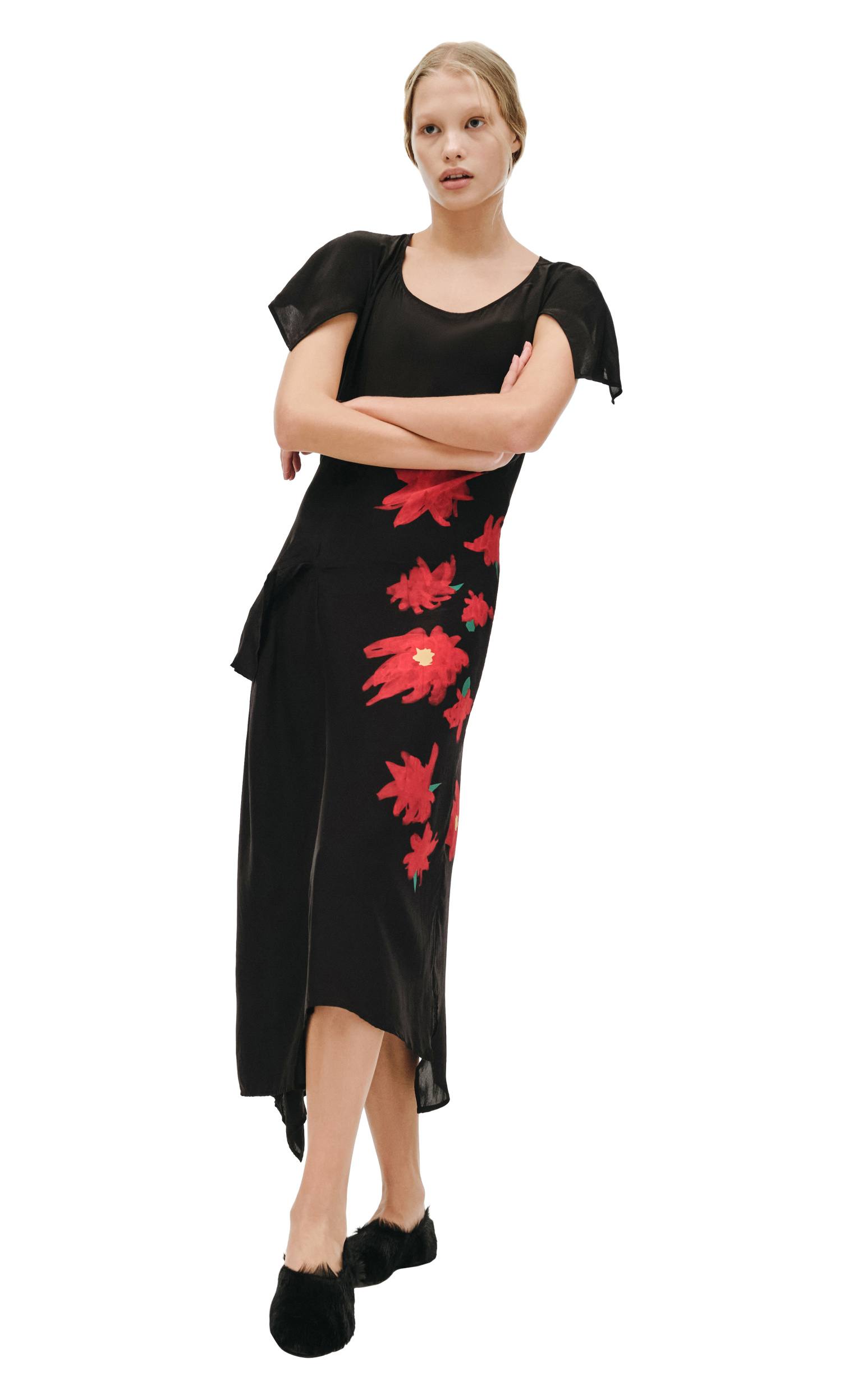 Yohji Yamamoto Flower Printed Silk Dress