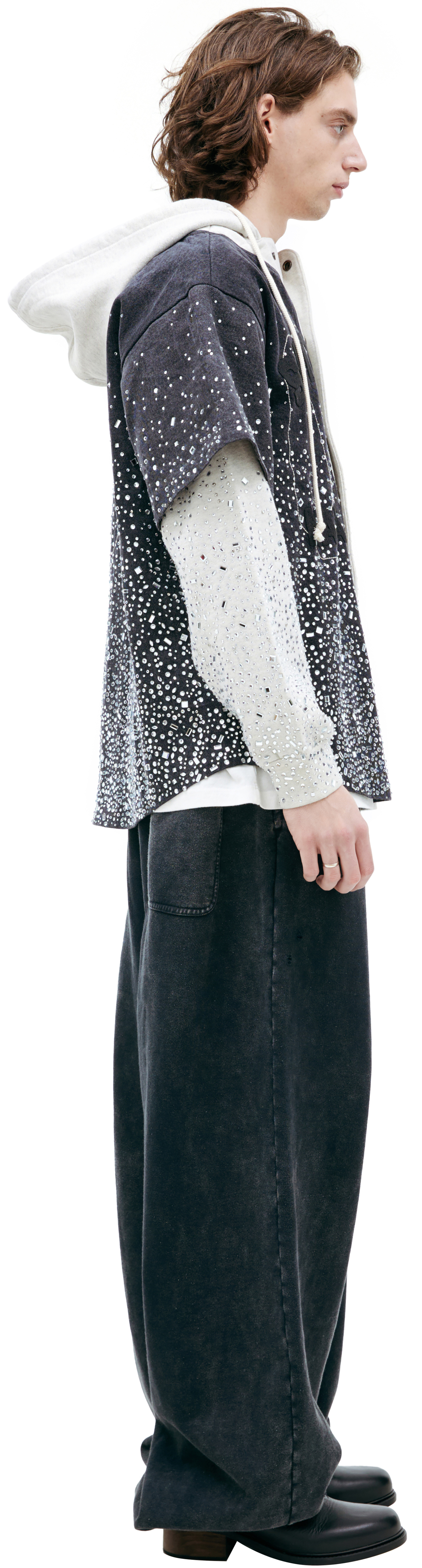 Satoshi Nakamoto Denim hoodie with rhinestones