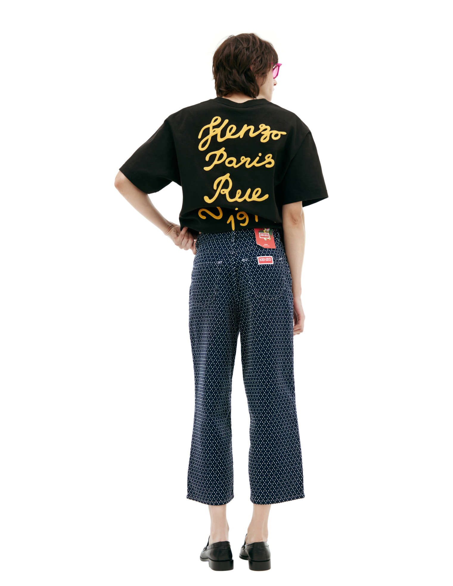 KENZO Брюки-FD62DP2236I1 прошиты белыми нитками, широкие, укороч, синий
