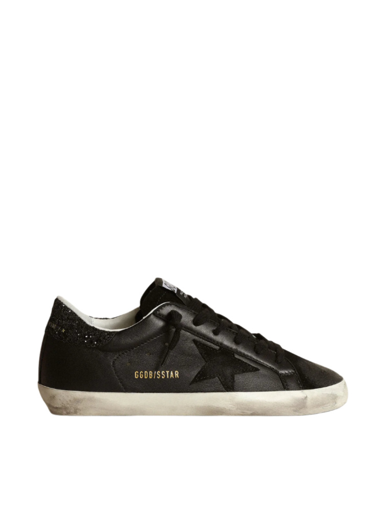 Golden Goose Women\'s Super-Star Nappa Leather Sneakers w/Glitter Star