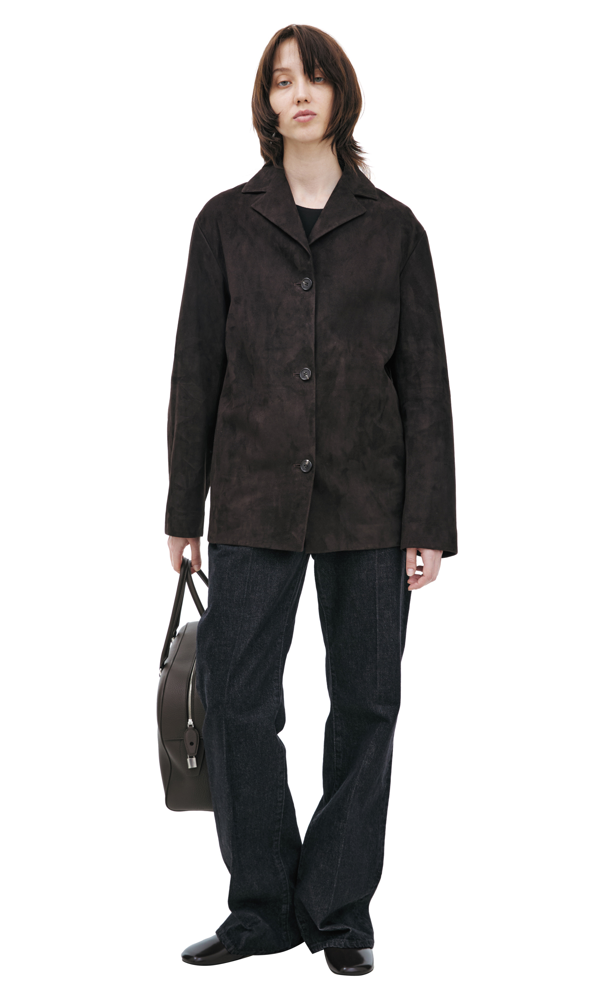 The Row Single-breasted suede jacket