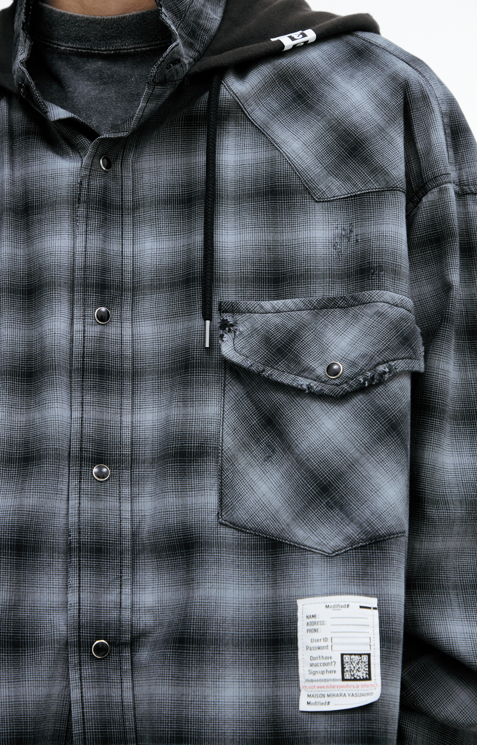 Maison Mihara Yasuhiro Hooded plaid shirt