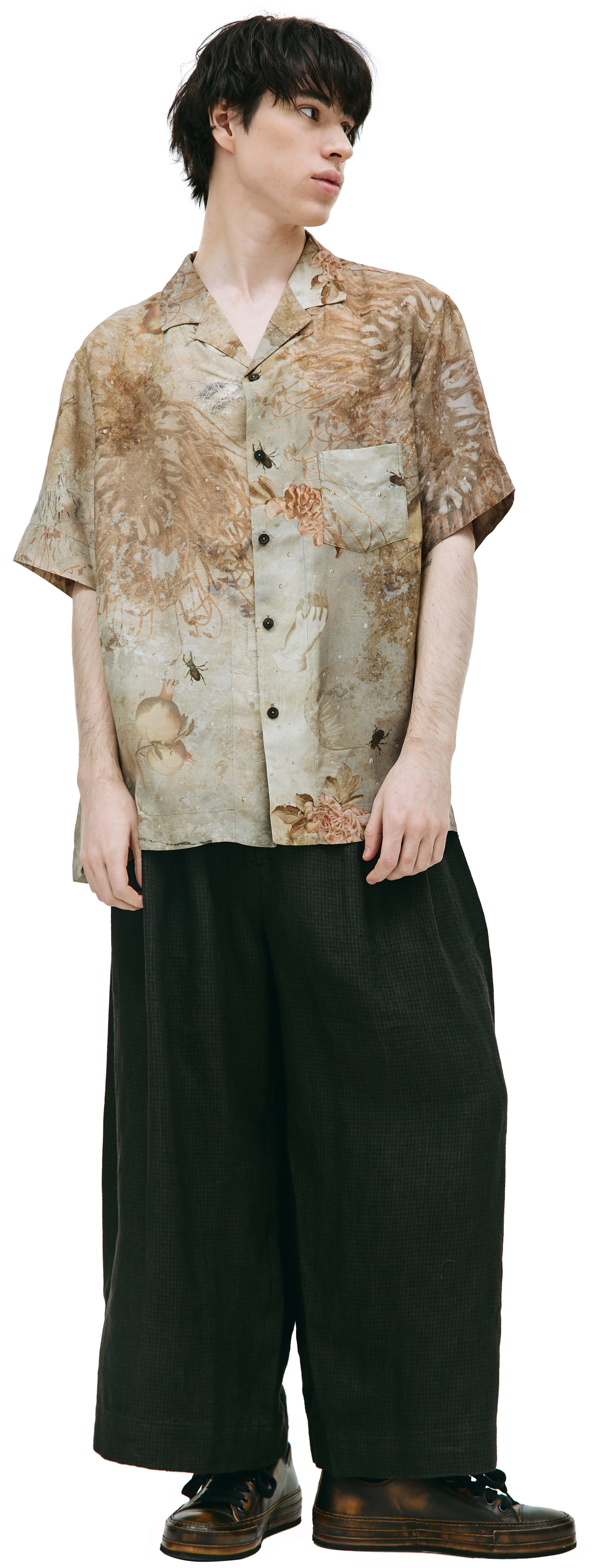 Buy Ziggy Chen men beige printed short sleeve shirt for €955