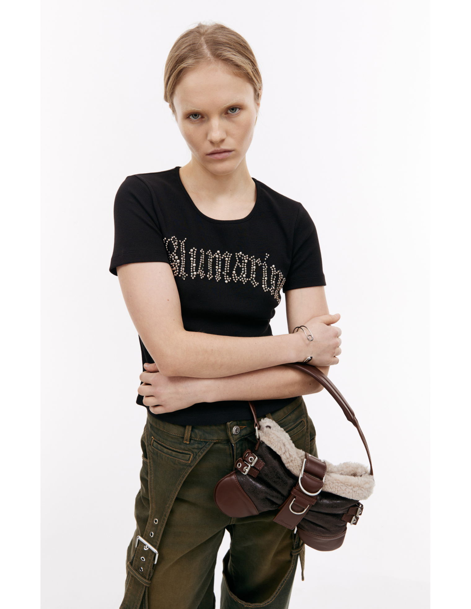 Blumarine Черная футболка с логотипом в готическом стиле