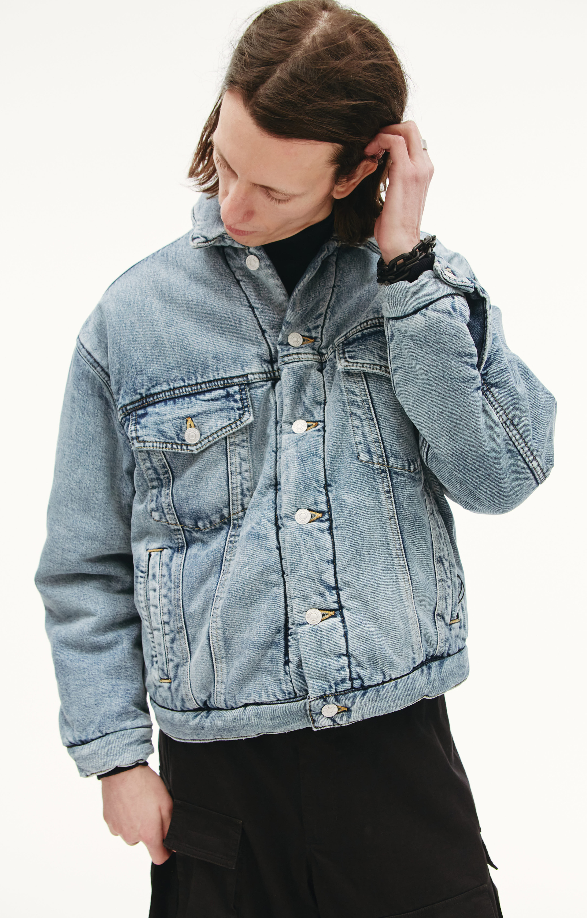 Balenciaga men blue padded denim jacket 