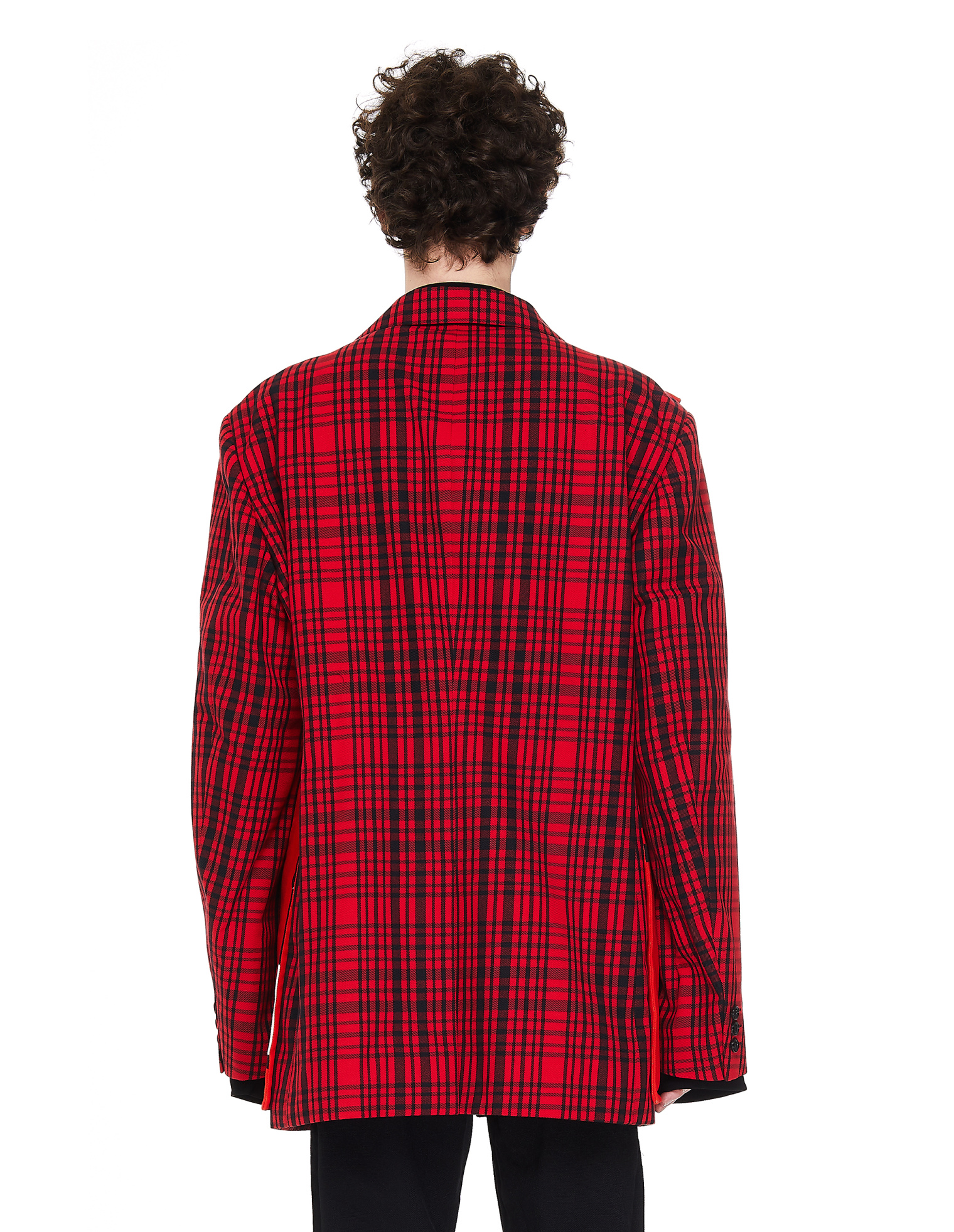 Comme des Garcons Homme plus Красный пиджак в клетку с принтами