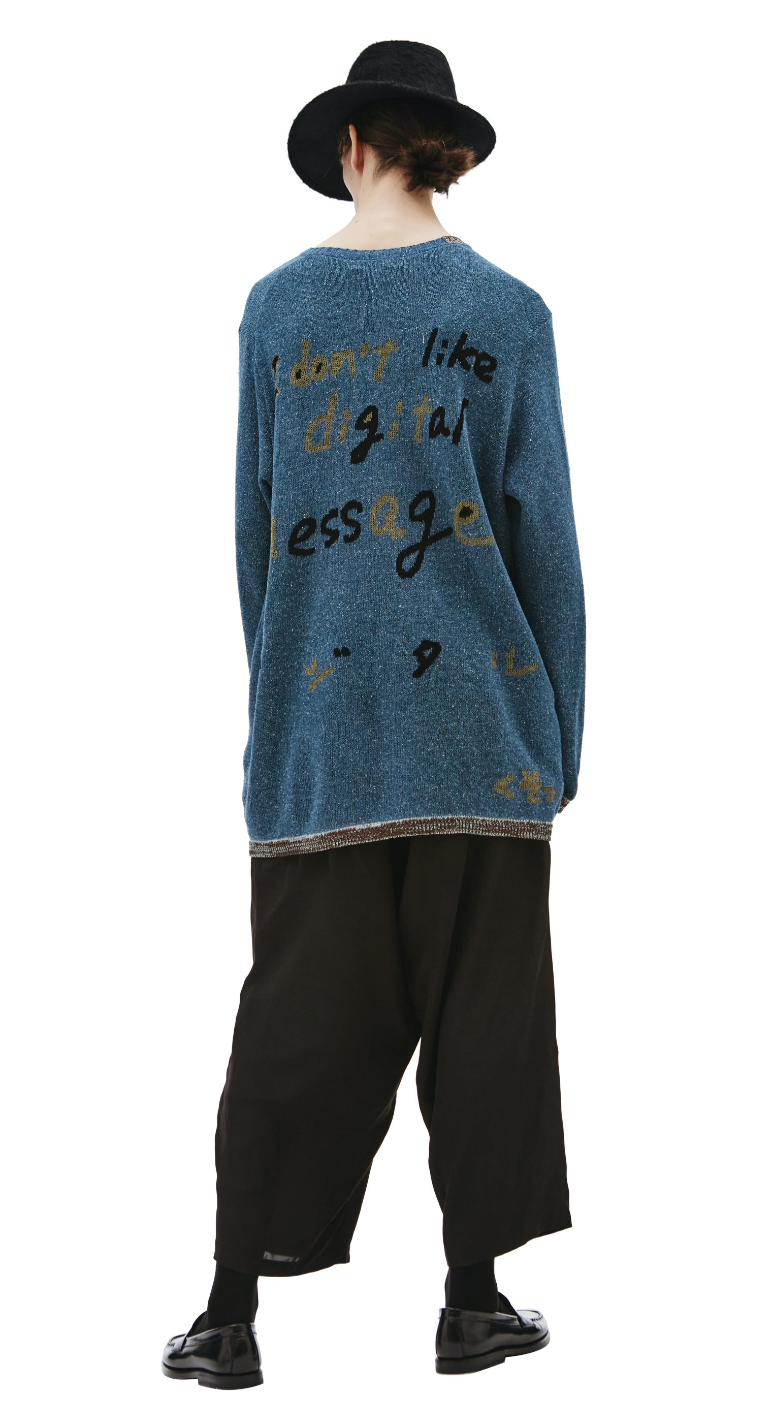 Yohji Yamamoto Синий свитер с иероглифами