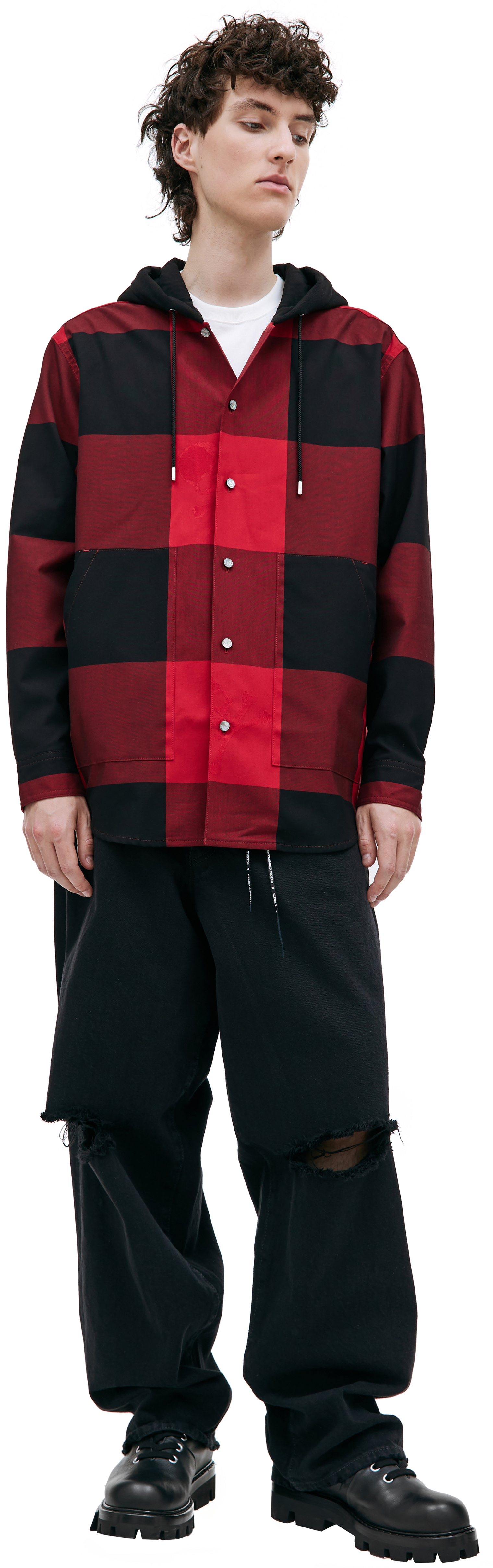 Mastermind WORLD Сheck-print hooded shirt