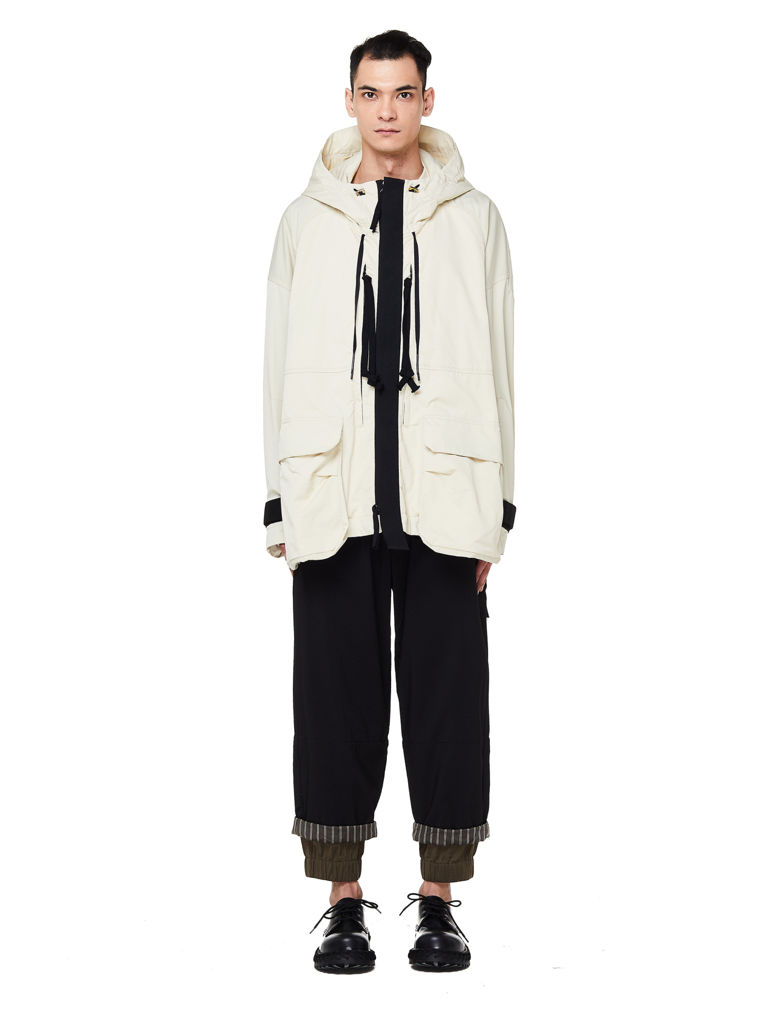Ziggy Chen Ivory & Black Oversized Parka