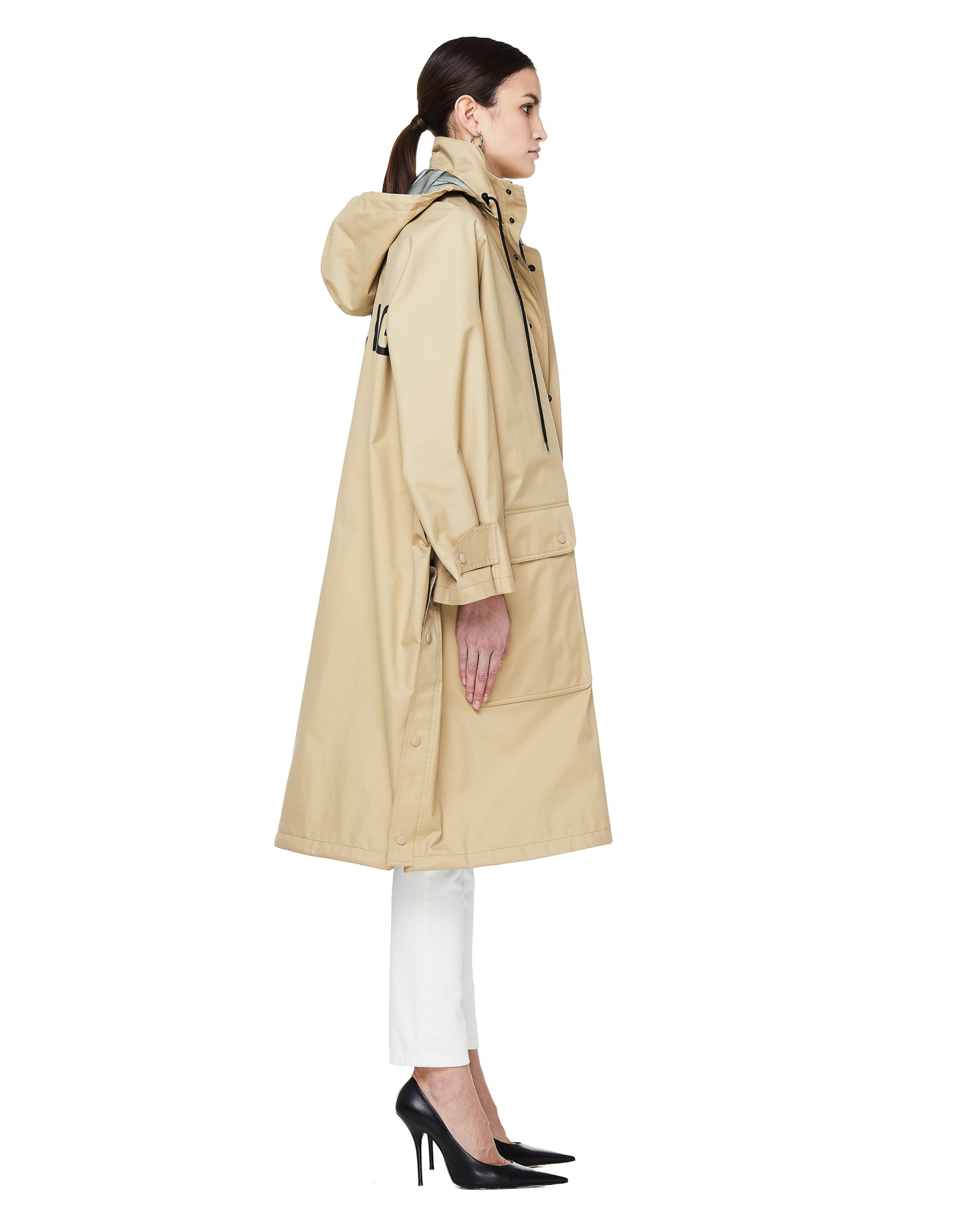 Balenciaga Beige Logo Printed Opera Raincoat