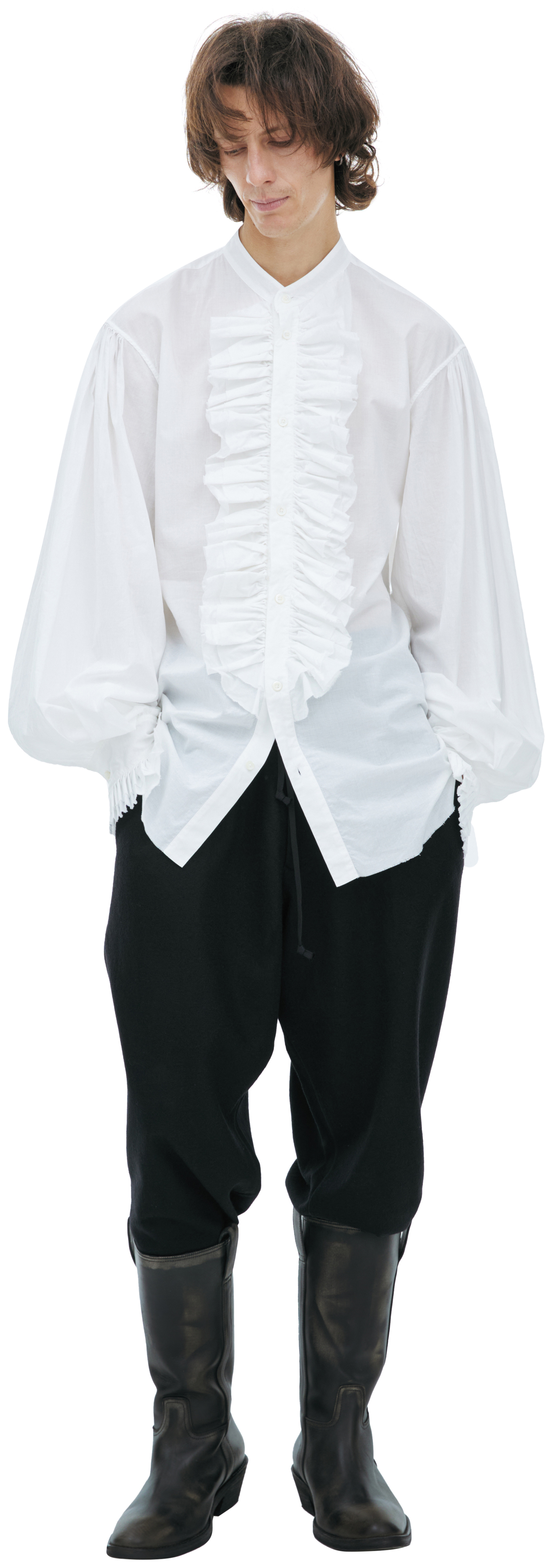 Ann Demeulemeester Cotton shirt with voluminous ruffles on the collar