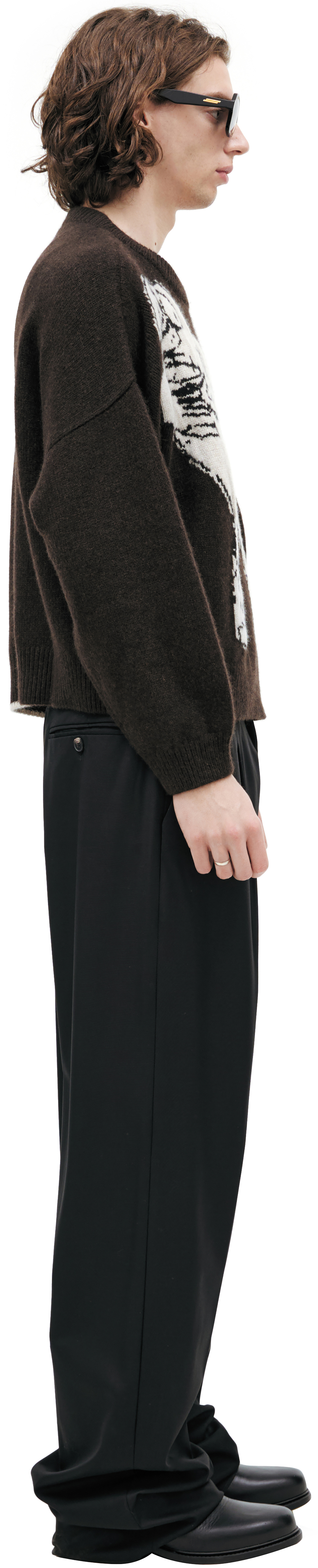 Enfants Riches Déprimés Свитер-080-254 кашемир,полоска на рукаве, человечек каракуля спереди,коричневый