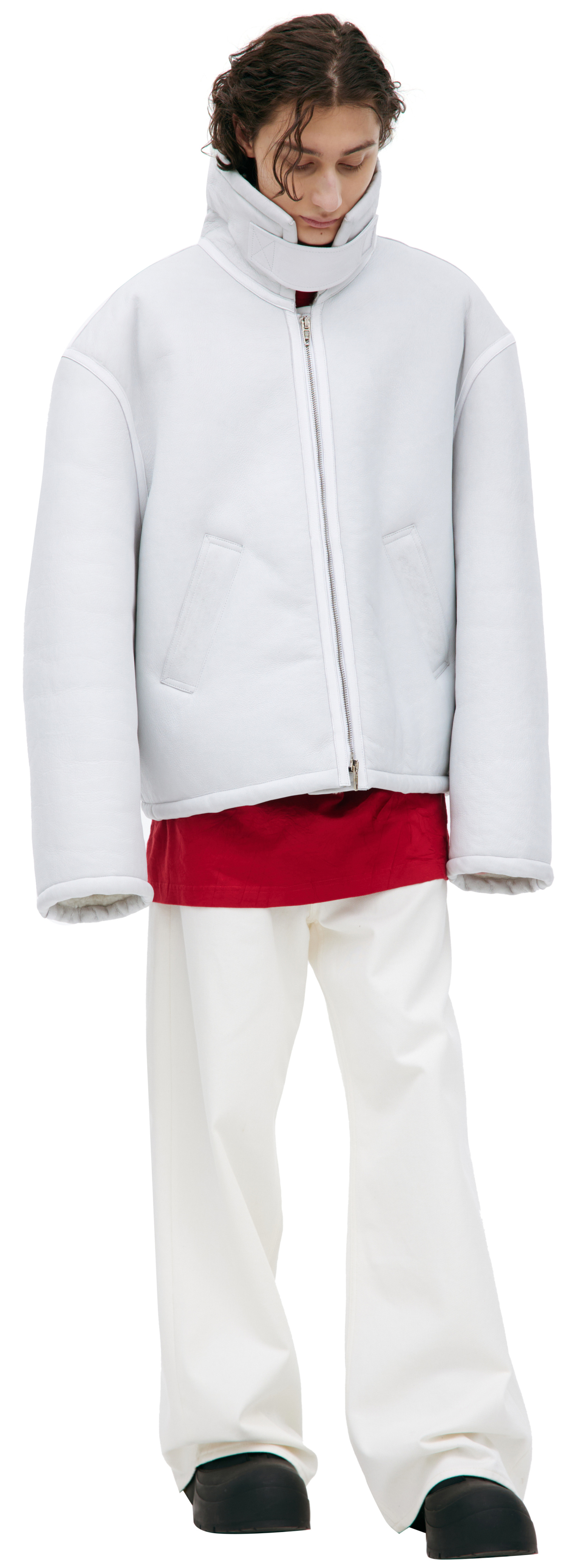 Balenciaga White leather sheepskin coat