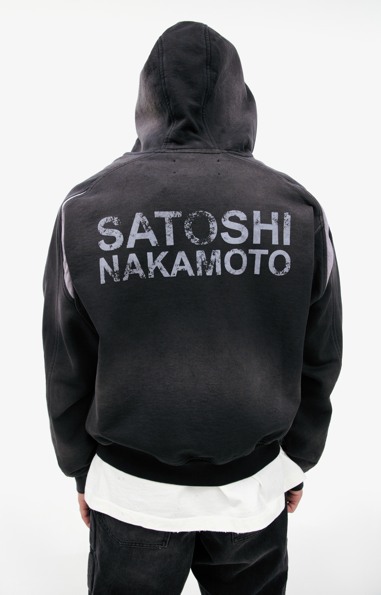 Buy Satoshi Nakamoto men black zippered cotton hoodie for $760