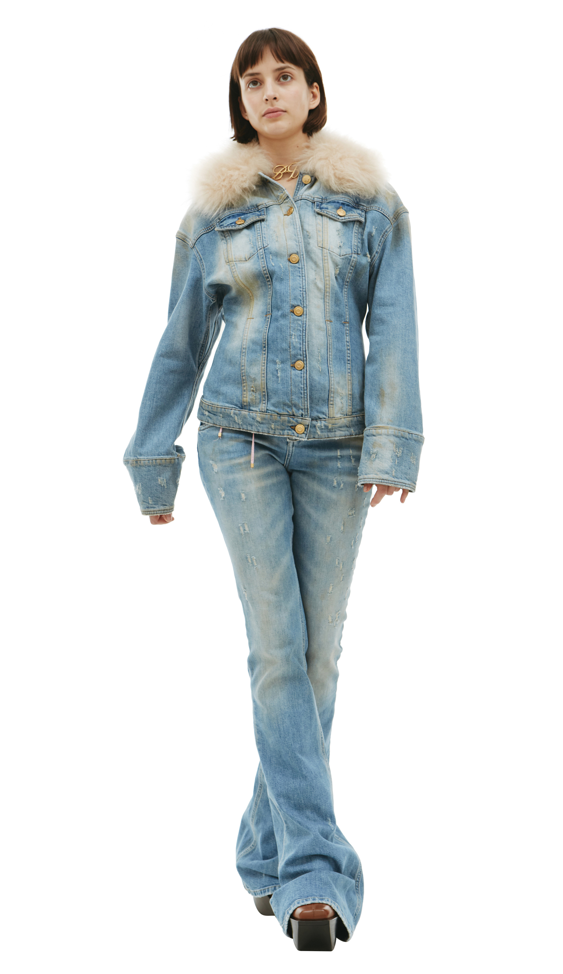 Blumarine Jeans jacket with fur
