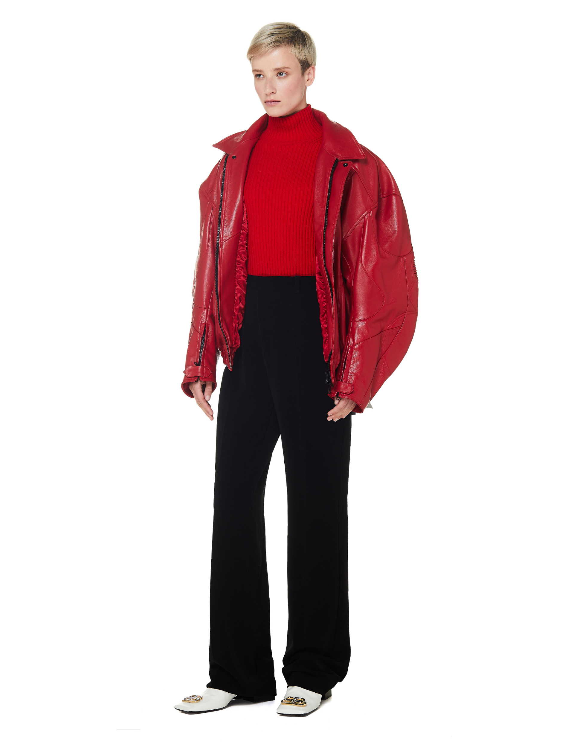 Balenciaga Red Leather BB Biker Jacket