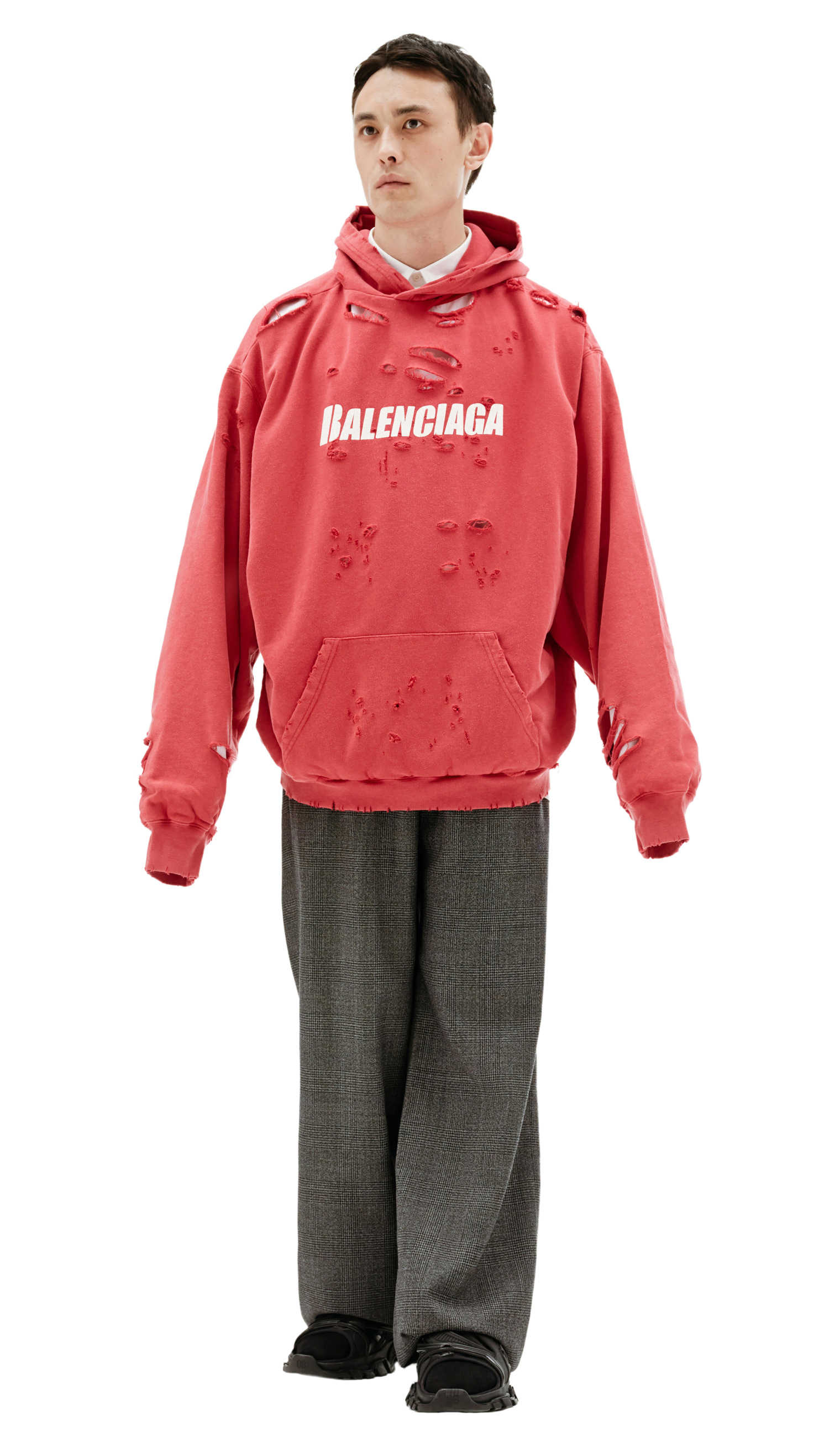 Balenciaga Distressed Logo Printed Hoodie