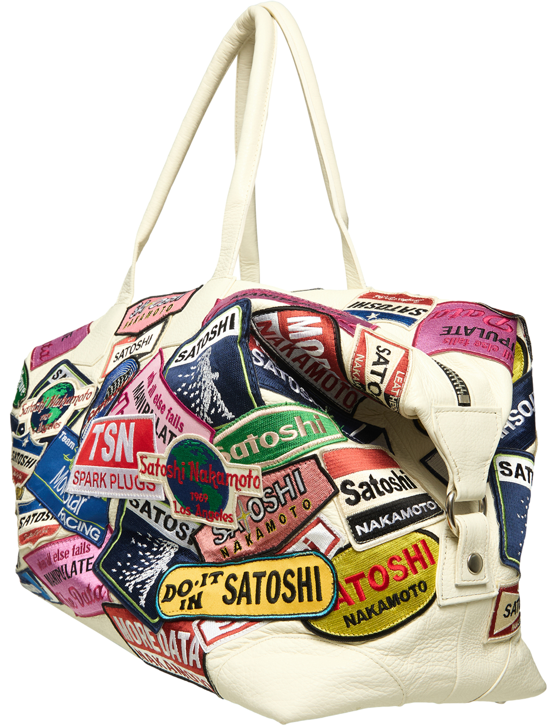 Satoshi Nakamoto Leather bag with patches