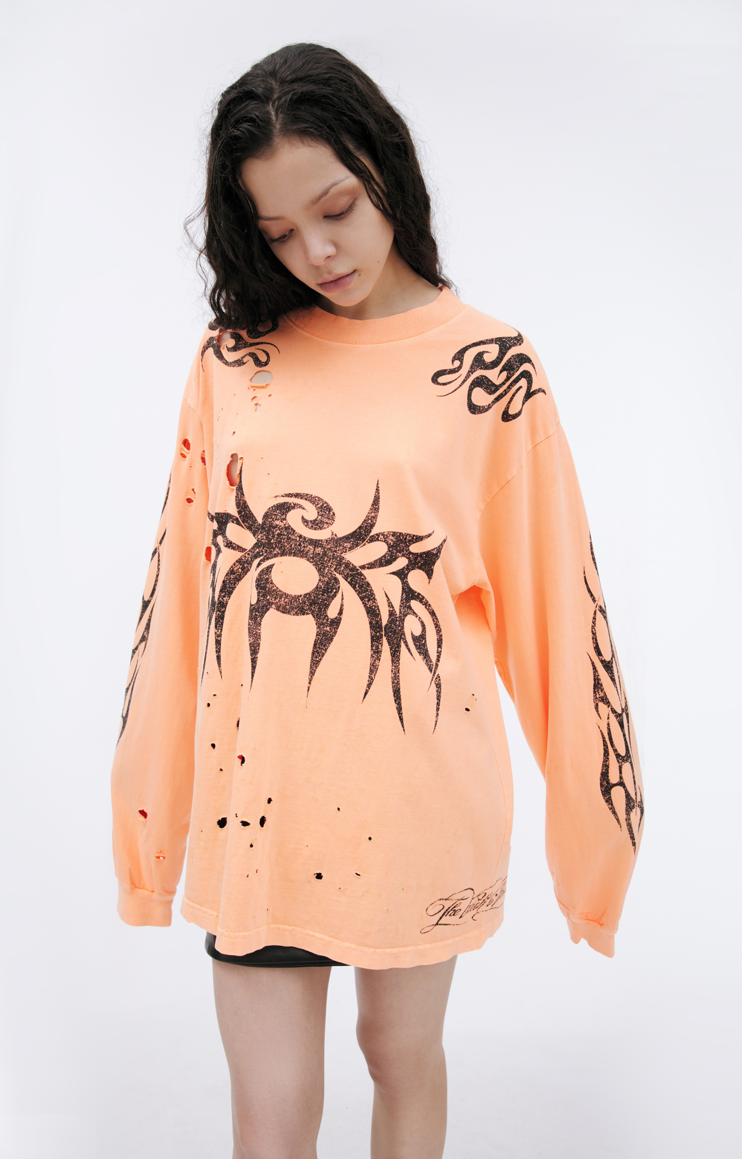Buy Hellstar women orange longsleeve shirt with a ripped look for