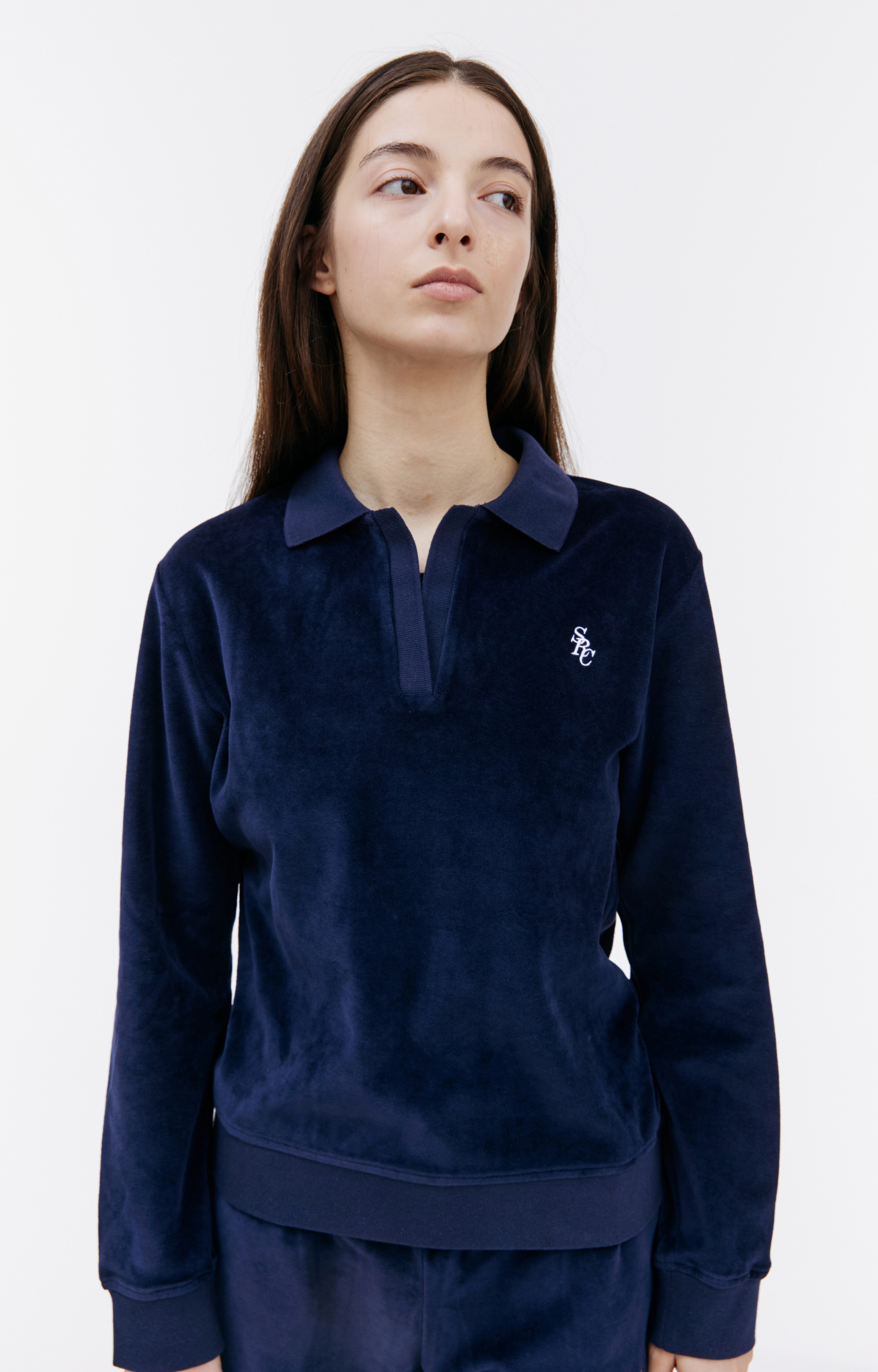 SPORTY & RICH SRC velour longsleeve polo