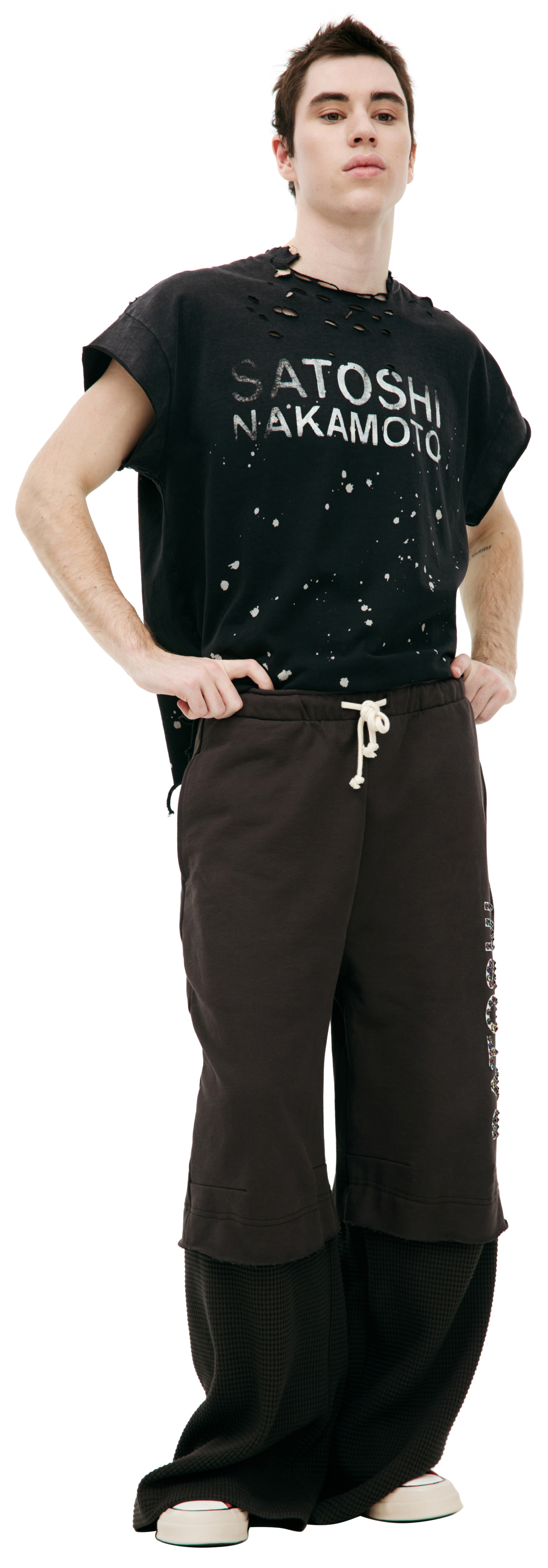 Satoshi Nakamoto Sweatpants with rhinestone logo