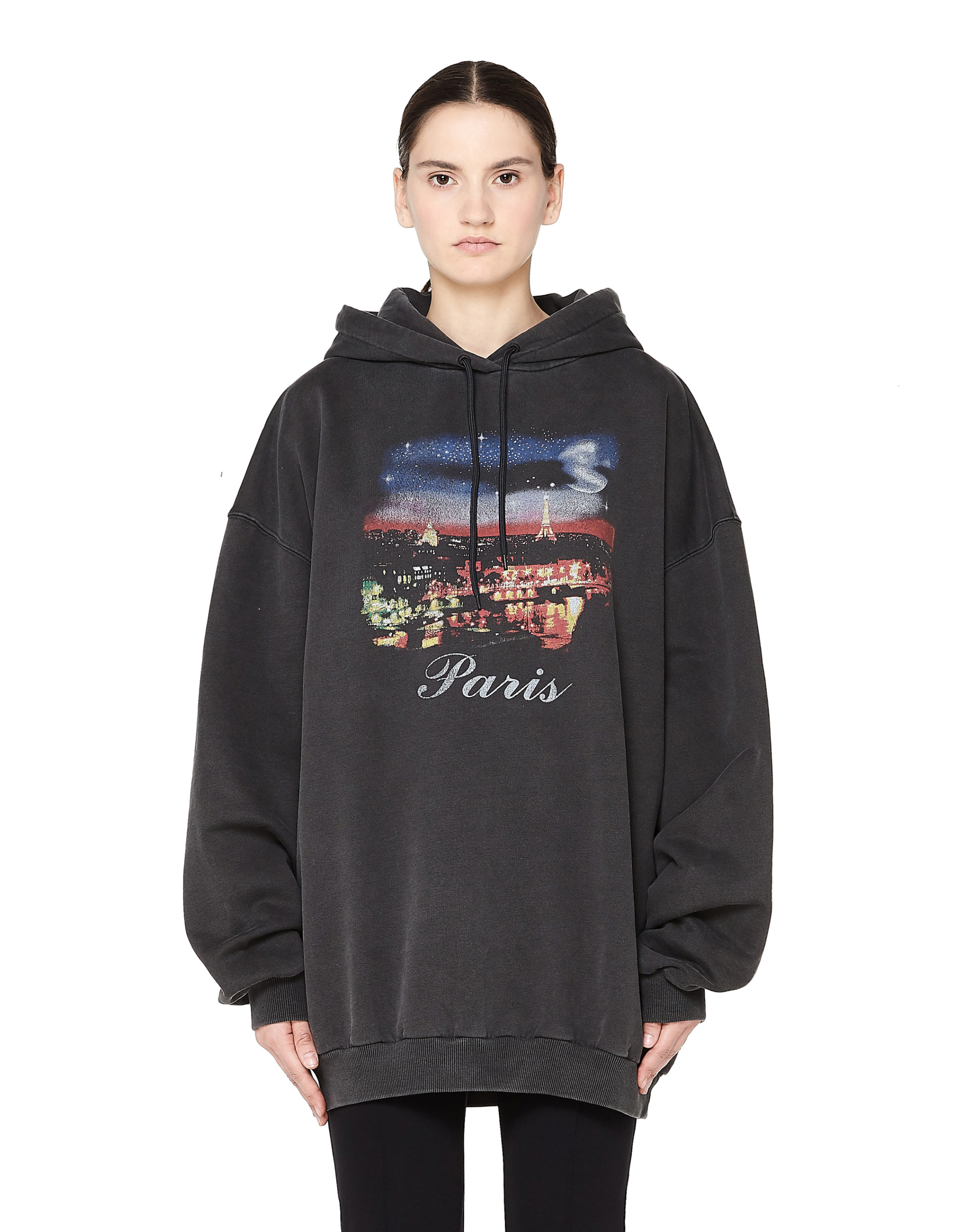 Balenciaga Paris Oversized Washed Cotton Hoodie