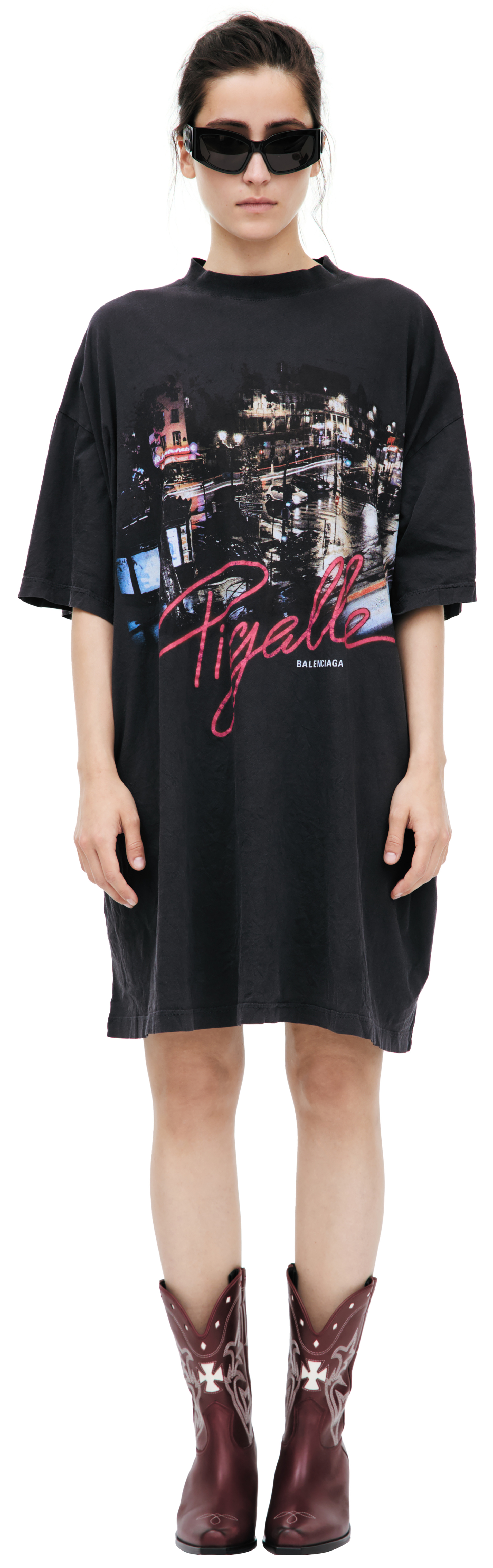 Balenciaga Футболка-787349/TRVO1/1041 принт город Pigalle, оверсайЗ, мятая, темно-серая