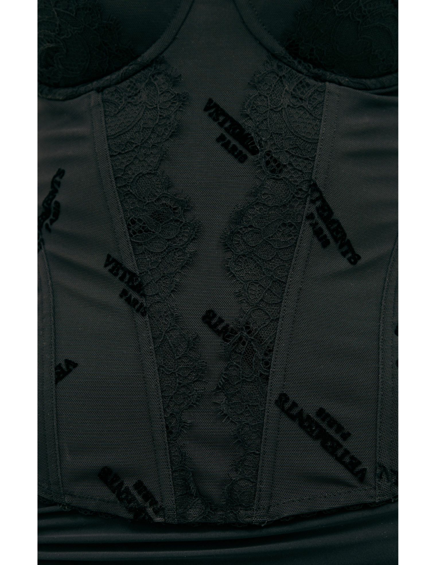 VETEMENTS Блузка-WA66TO200B кружевной корсет, бархатное лого, черный