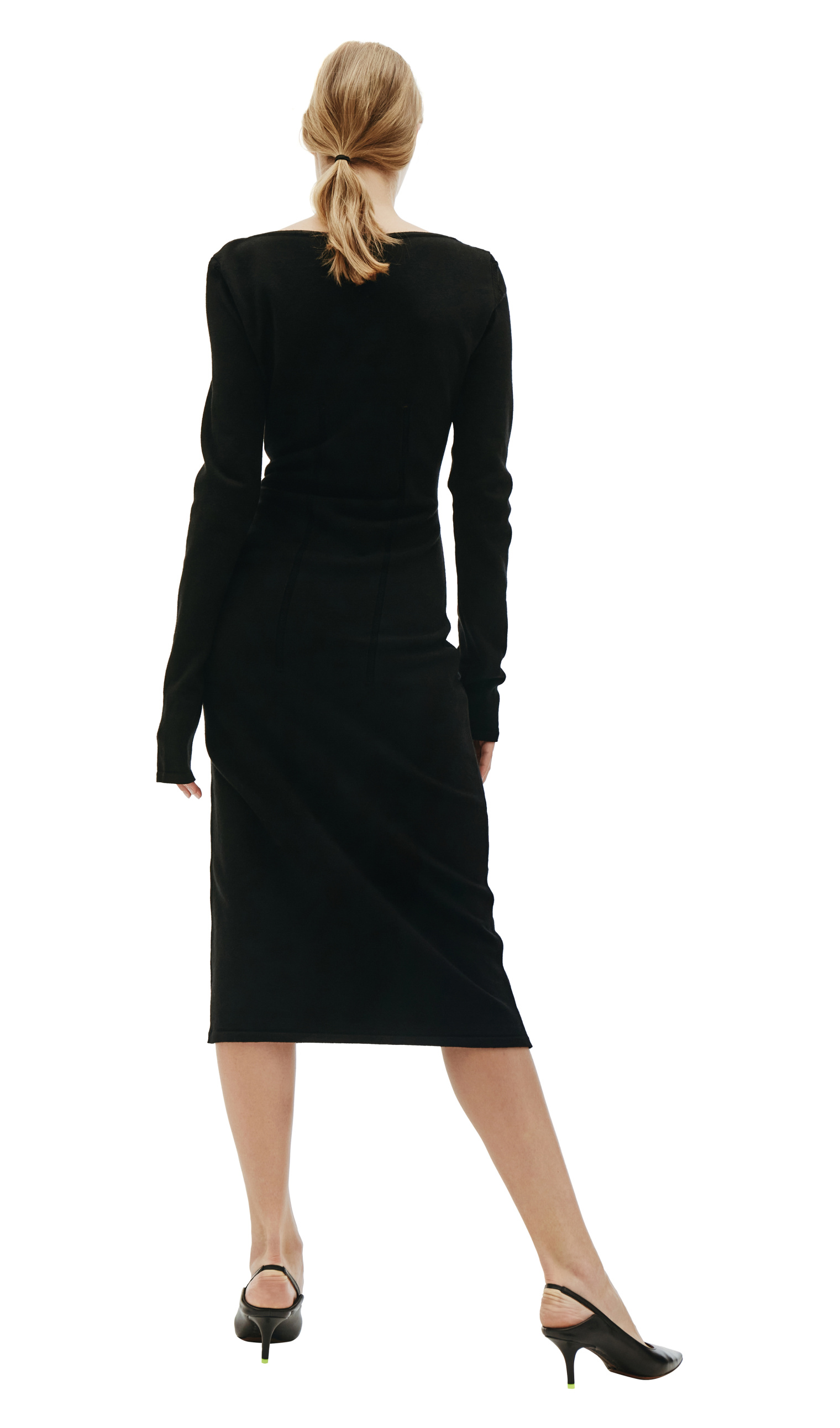 Ann Demeulemeester Black Wool Elongated Dress
