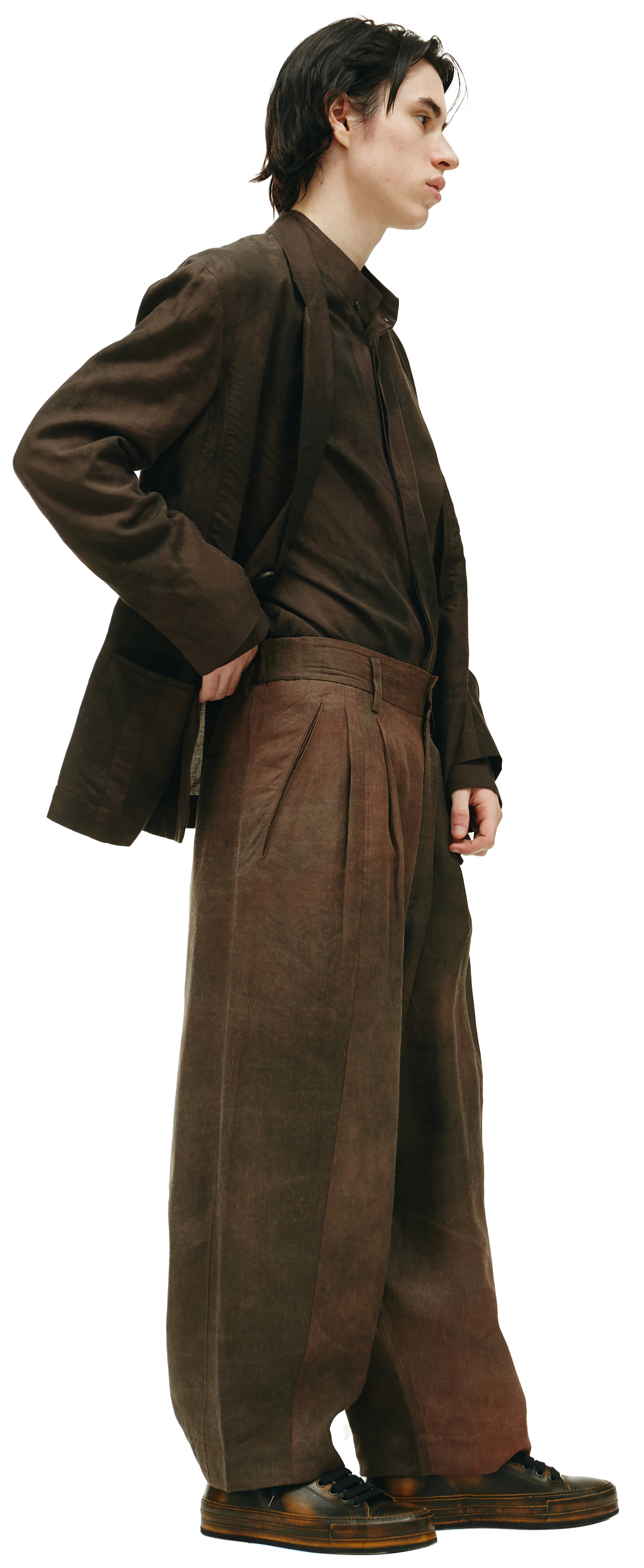 Ziggy Chen FRONT PLEATED WIDE TAPERED TROUSERS