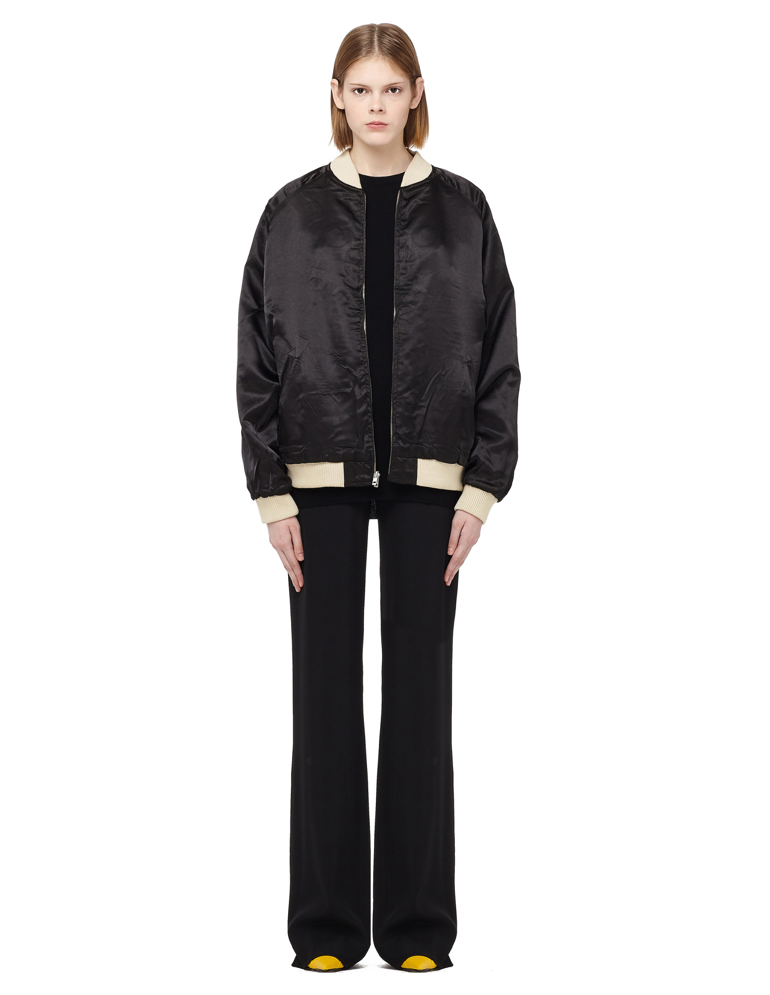 Blackyoto Satin Bomber Jacket with Embroidery