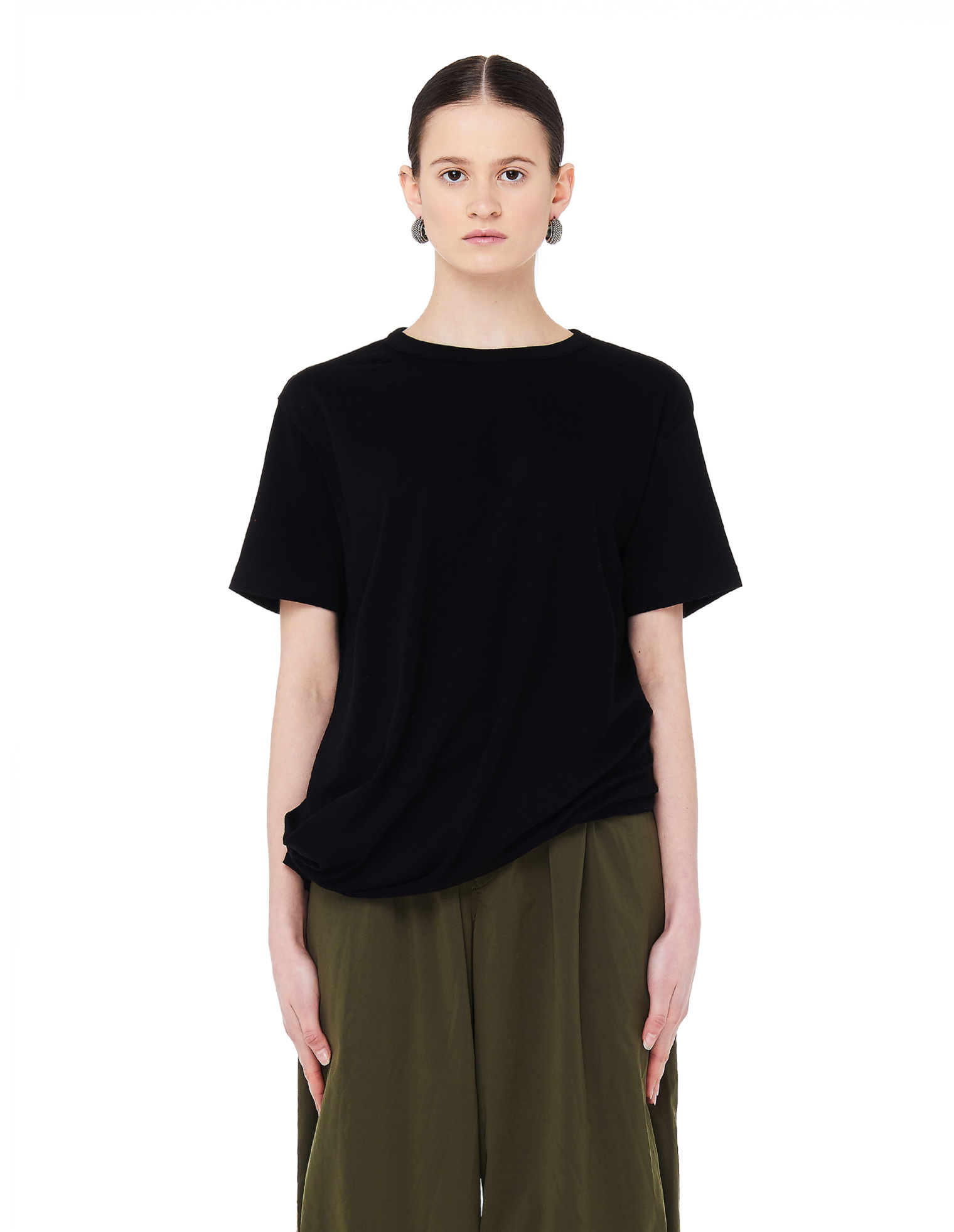 Buy Y's women black draped cotton t-shirt for $204 online on
