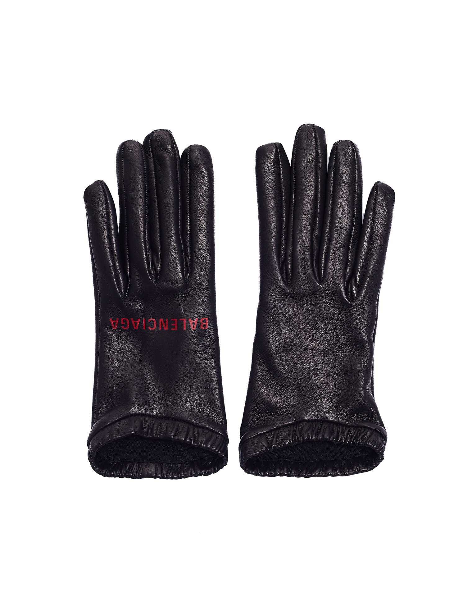 Balenciaga Black Leather Printed Gloves
