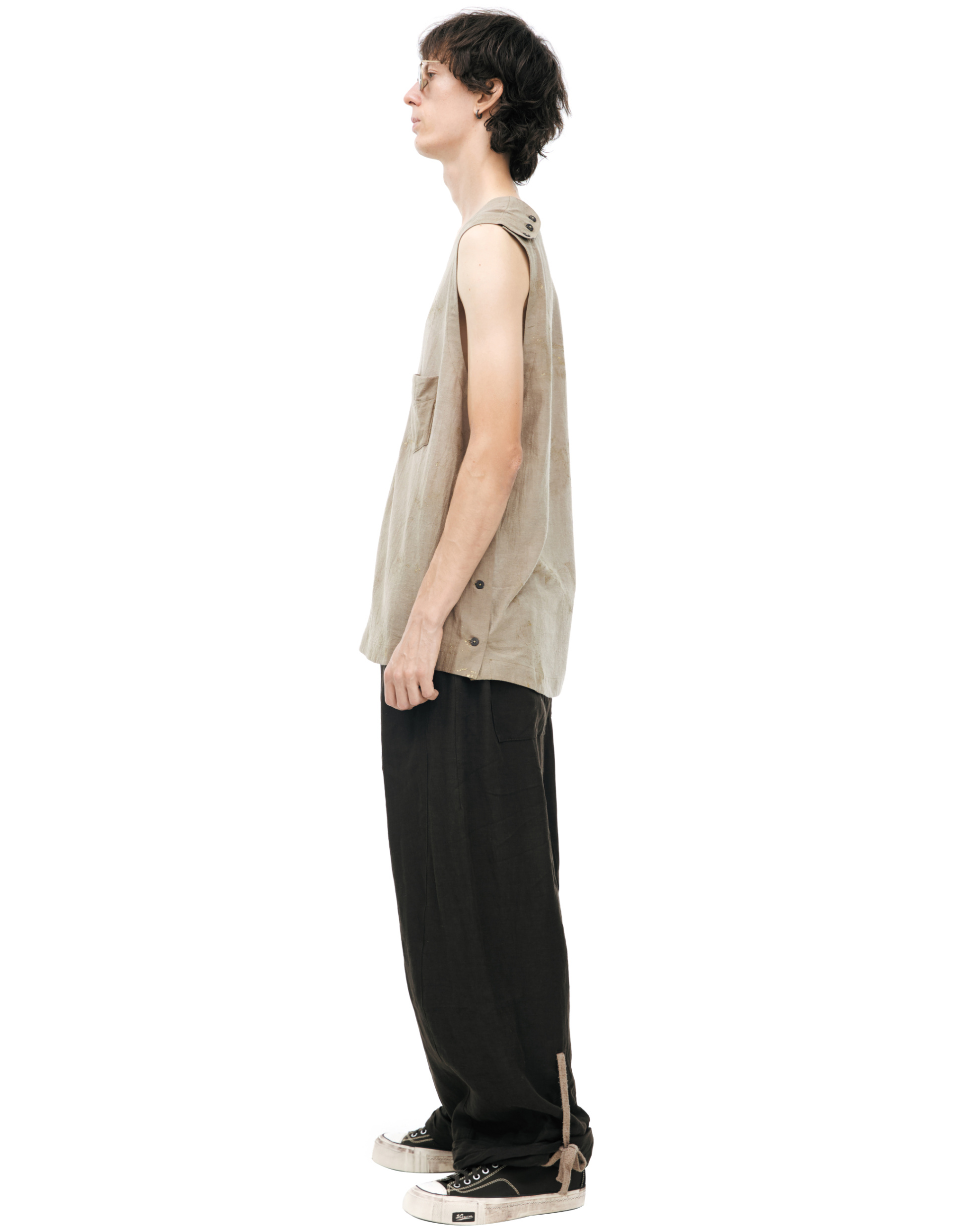Ziggy Chen Майка-0M2610108 GOLD LEAF VEST, круглый вырез, нагрудный карман, принт в виде брызг, беж