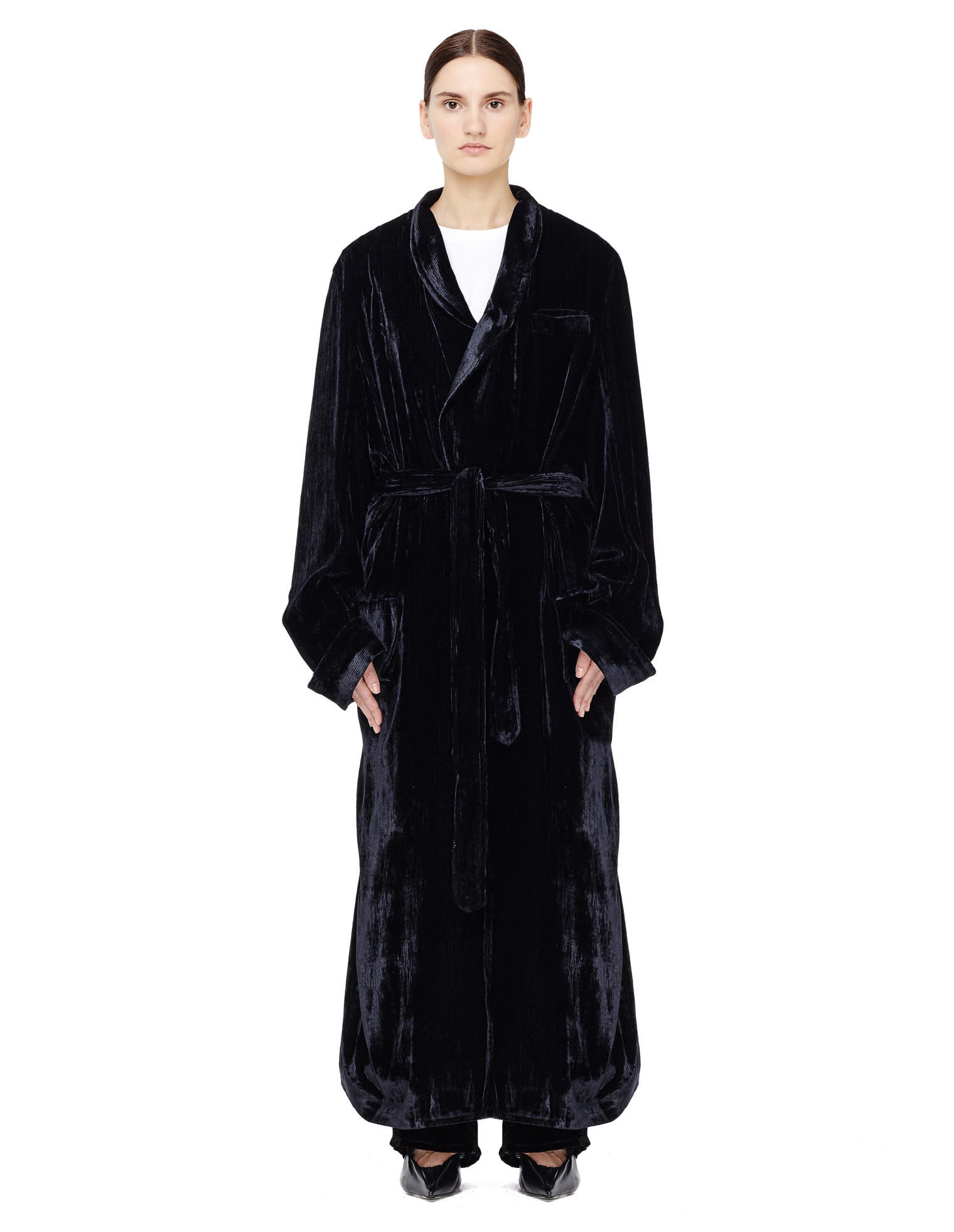 Ann Demeulemeester Плащ-халат из вельвета в пол