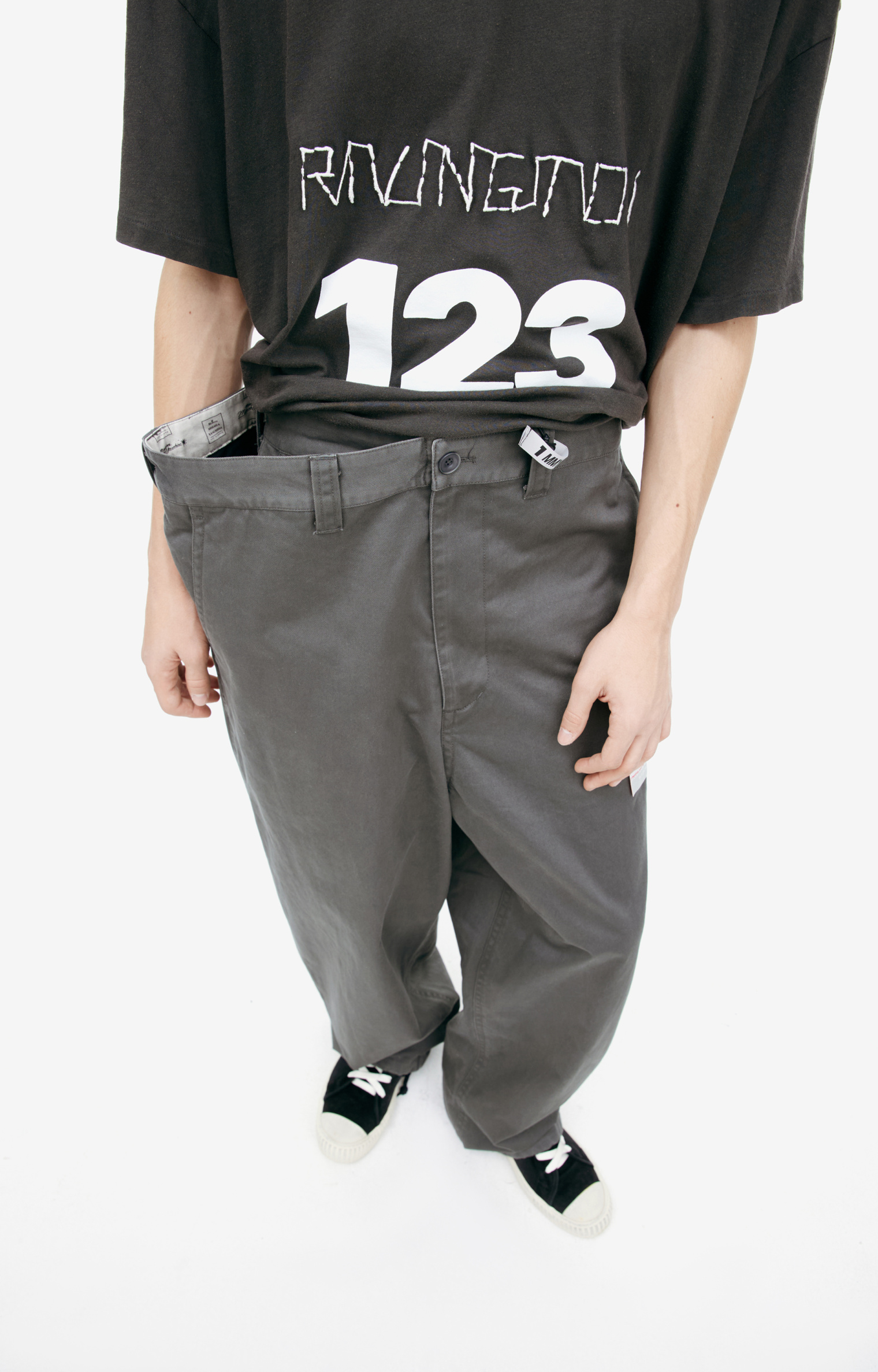 Buy Maison Mihara Yasuhiro men grey layered chino trousers for