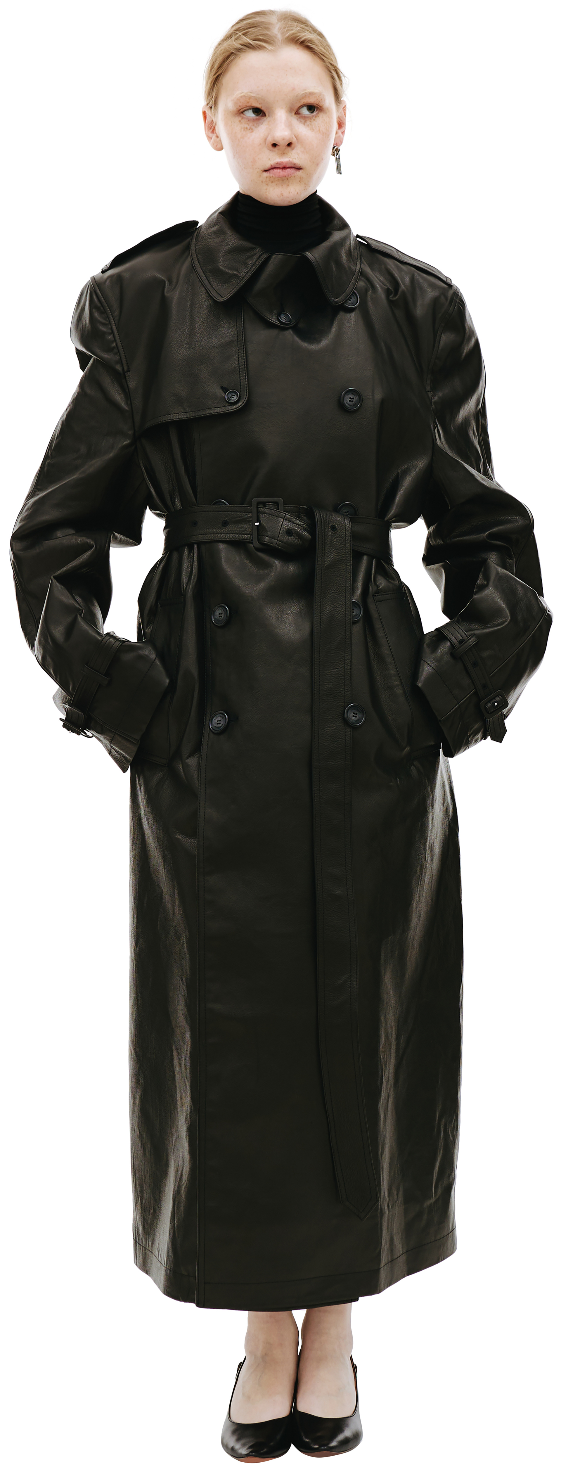 VTMNTS Black leather trench coat