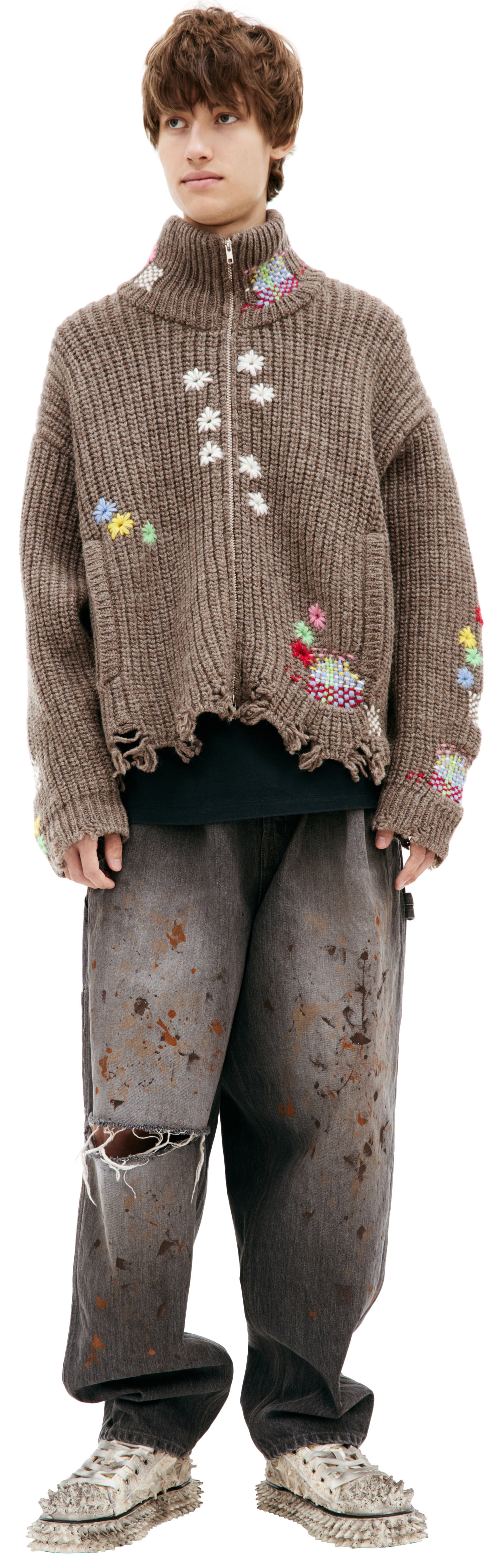 Doublet Wool sweater with floral embroidery