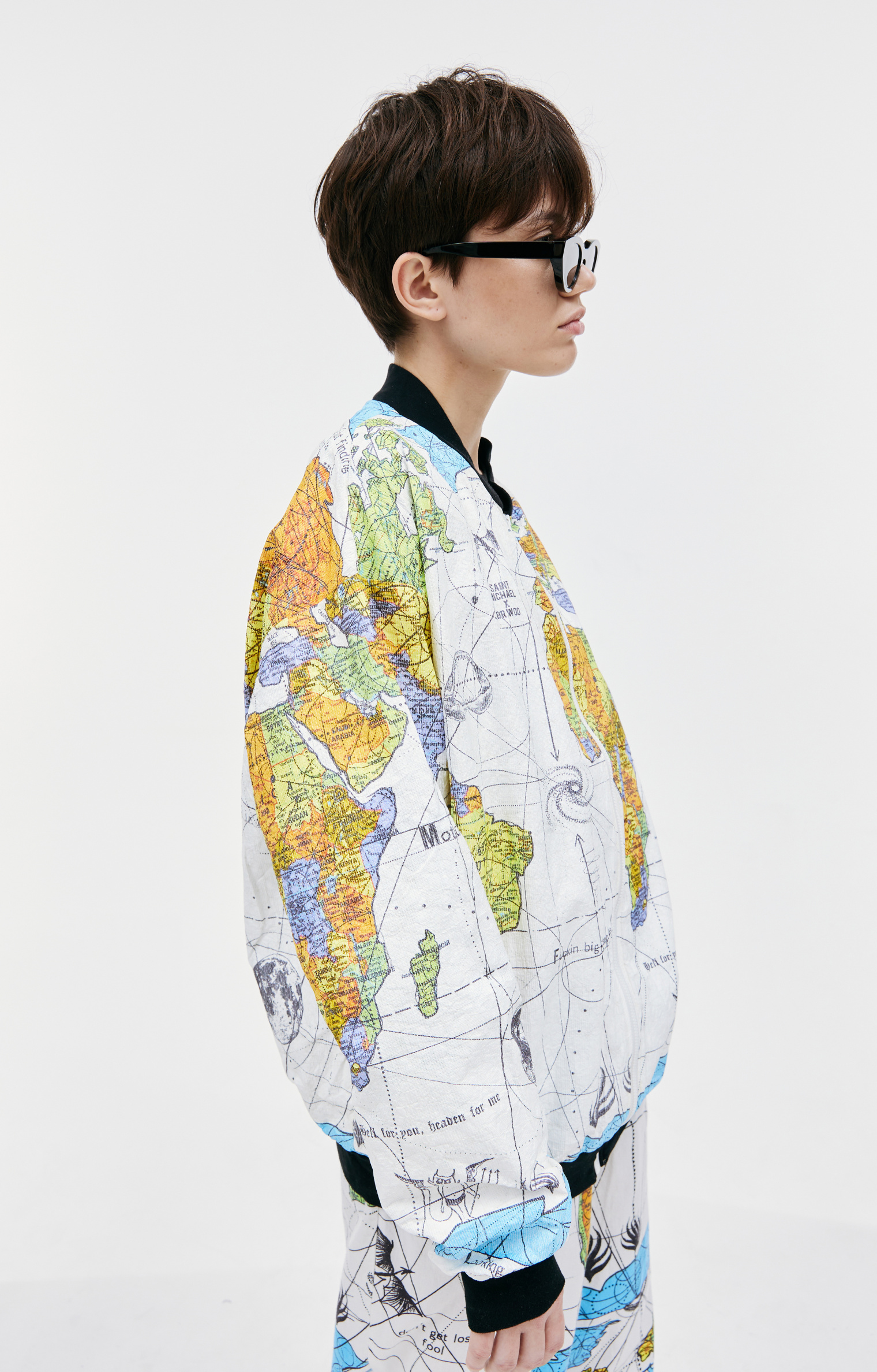 Saint Michael Saint Michael x Dr. Woo world map bomber jacket