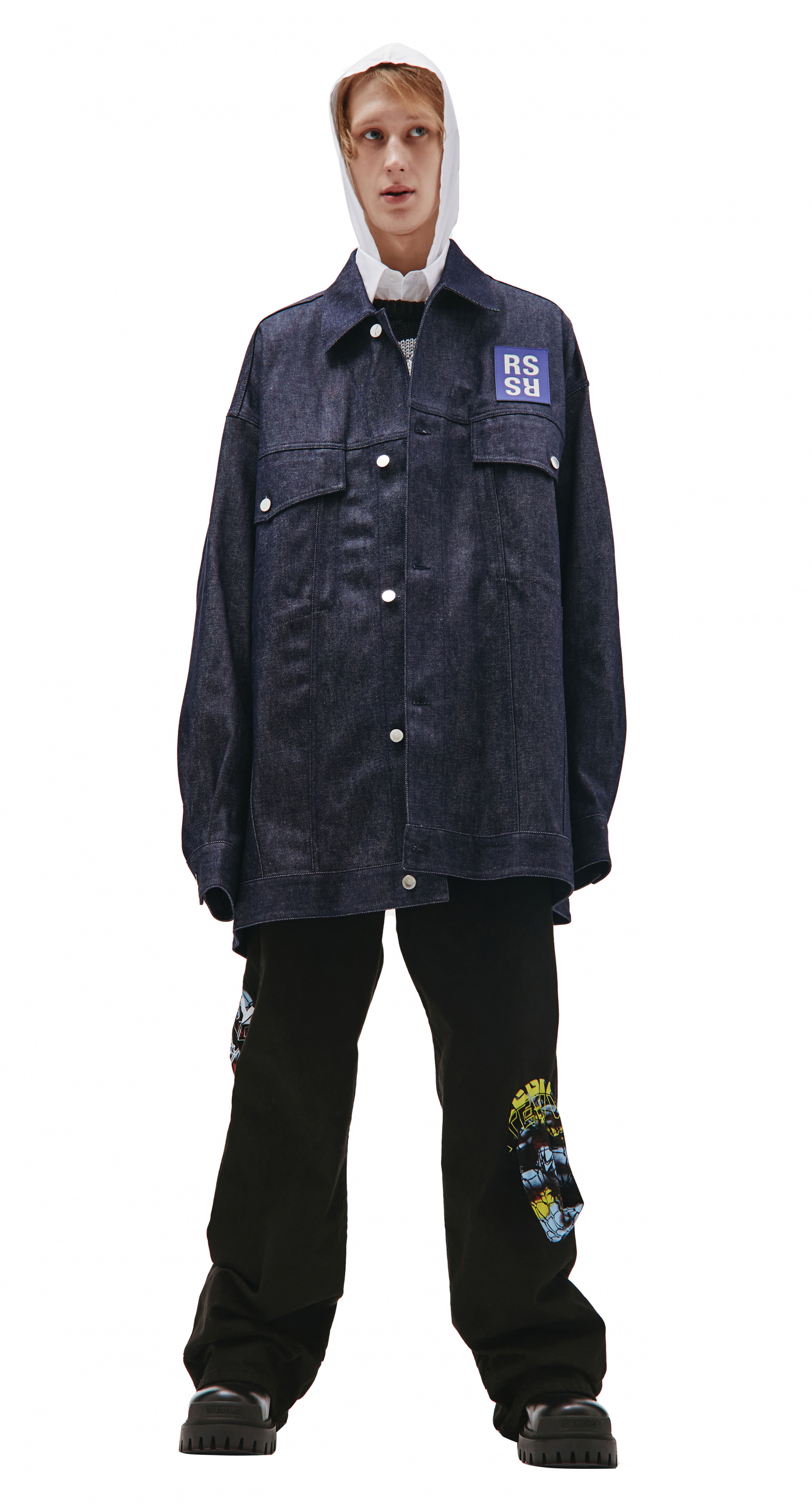 Raf Simons Navy blue logo denim shirt jacket