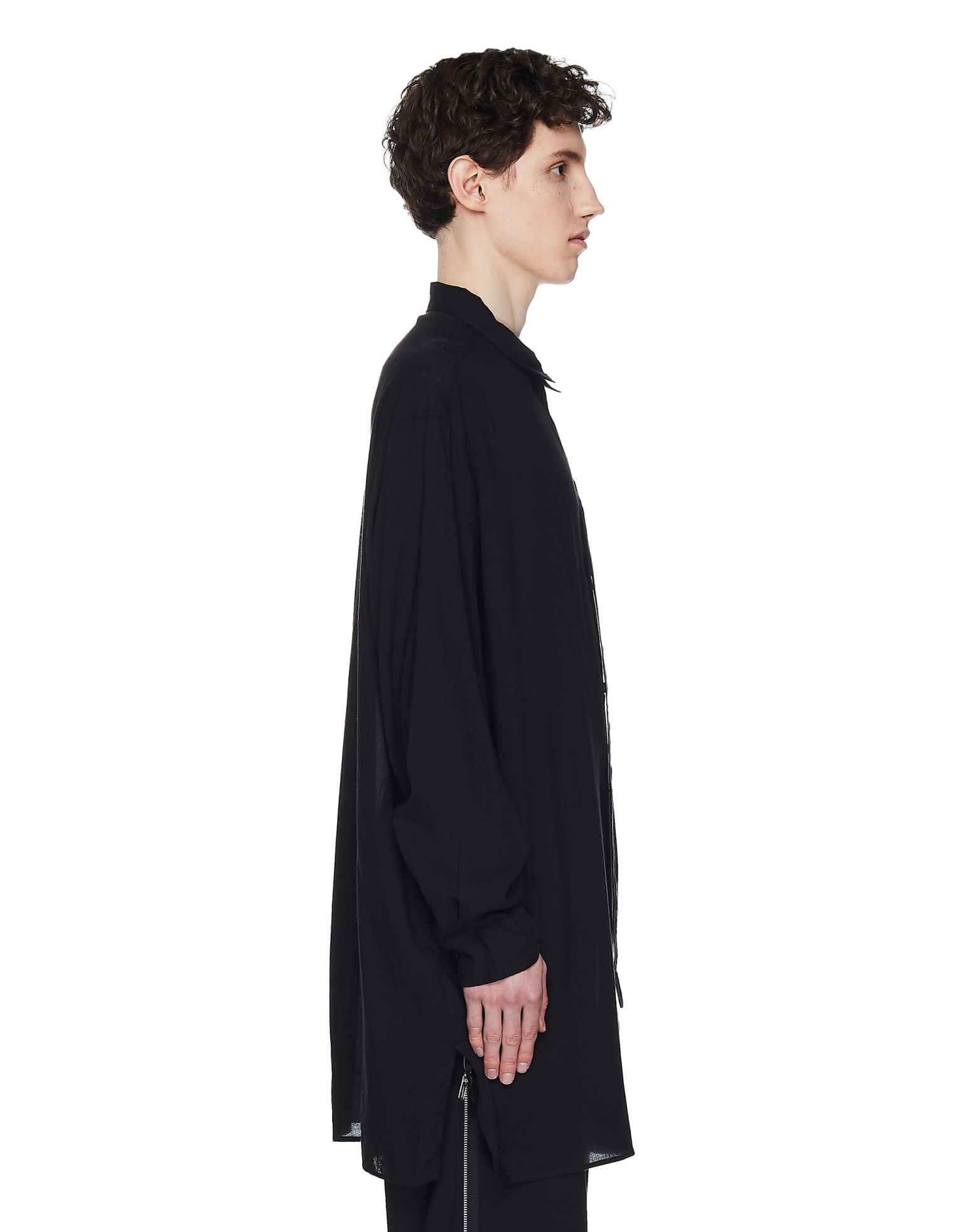 Yohji Yamamoto Удлиненная рубашка из тенсела с карманом
