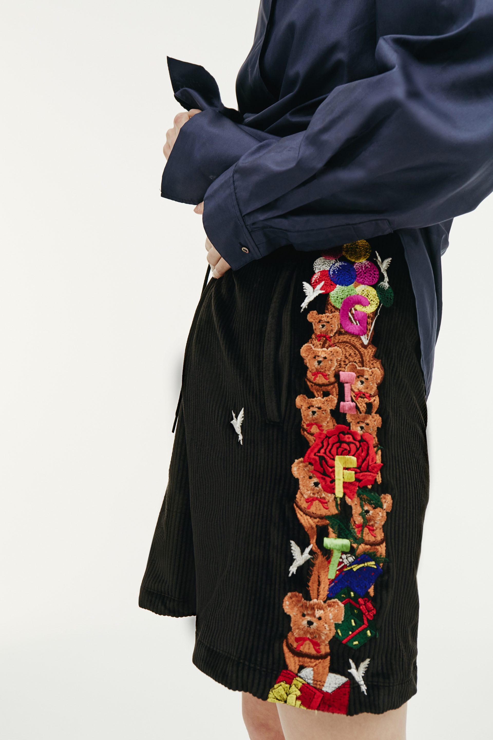 Doublet Black Velour Embroidered Shorts