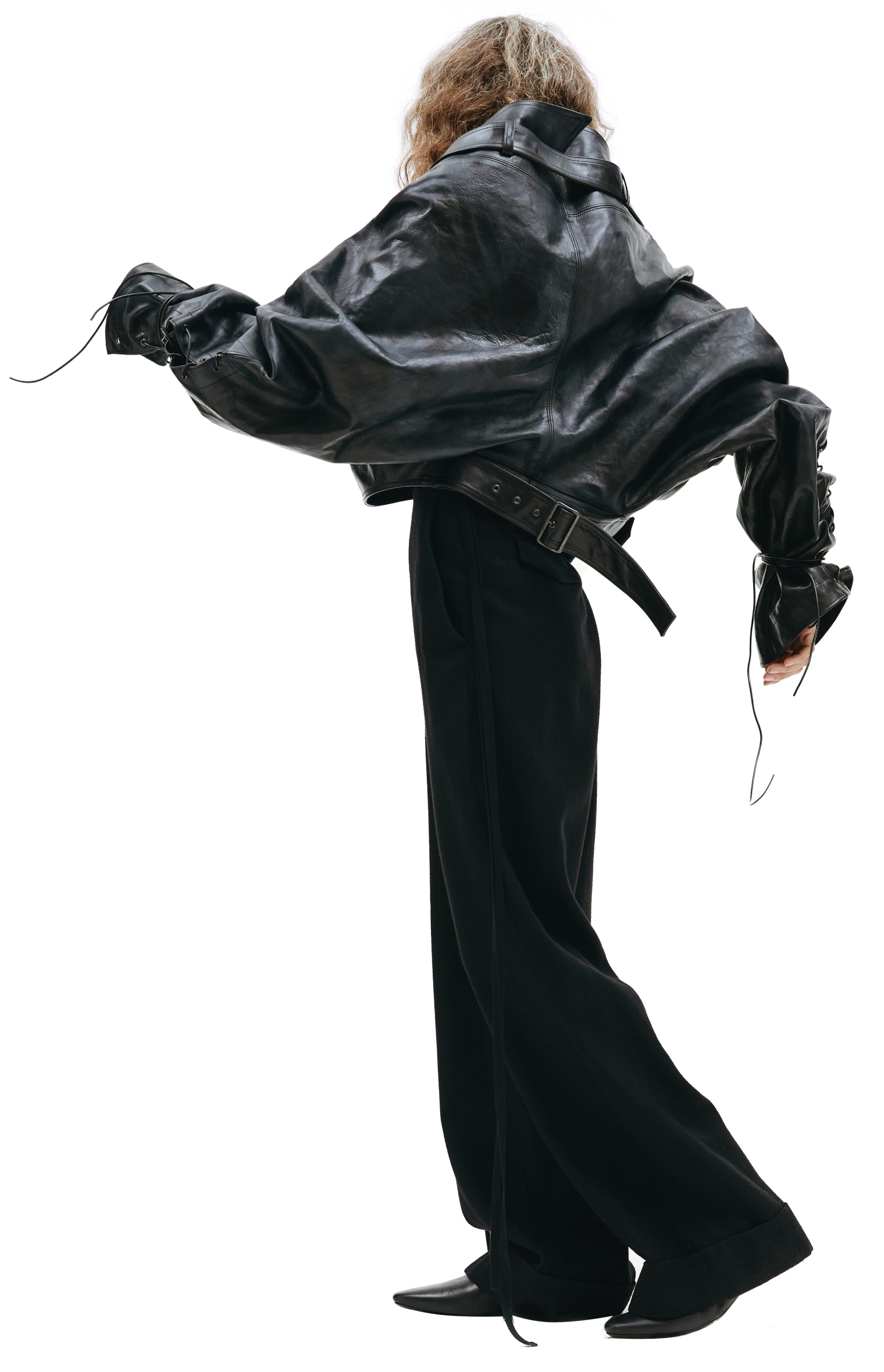 Yohji Yamamoto Cropped leather jacket in black