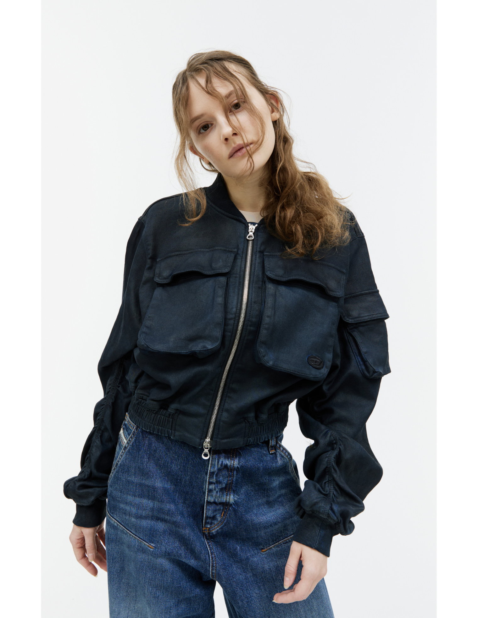 Buy Diesel men navy blue cropped denim jacket for $328 online on 